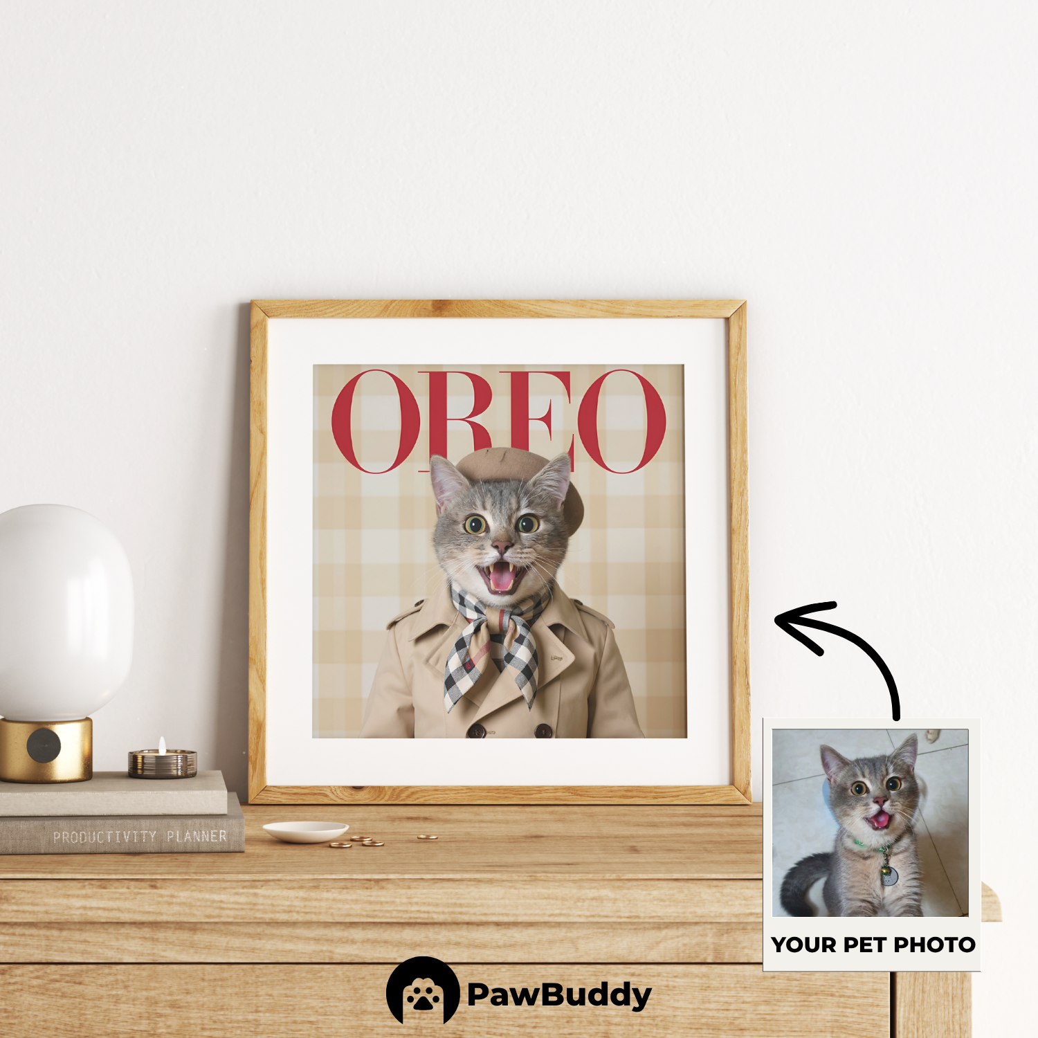 Custom Pet Poster Beige Timeless Chic Portrait – Personalized High-Resolution Matte Print for Wall Art, Home Decor, or Unique Luxury-Inspired Gifts for Pet Lovers (Frame Not Included)