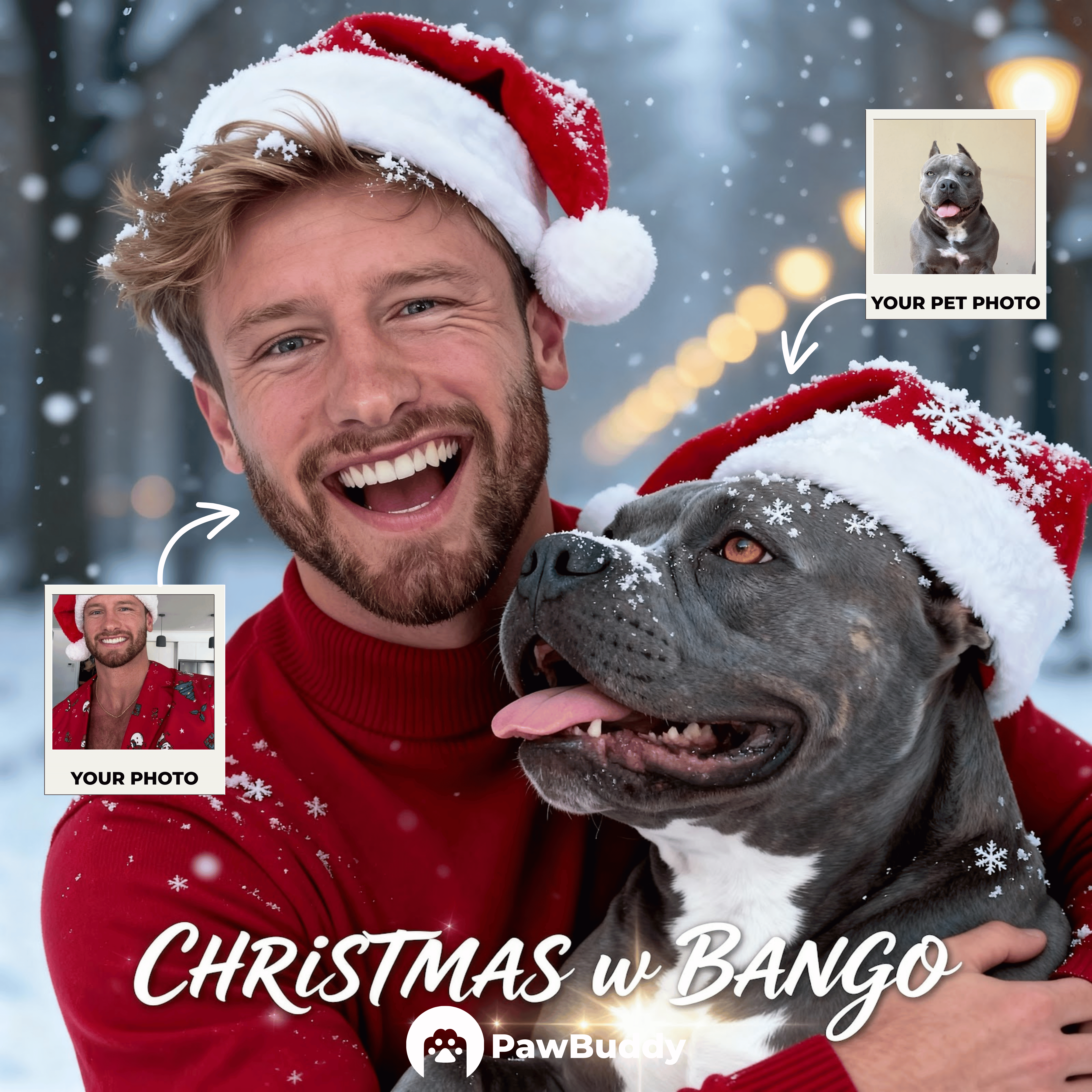 Custom Human & Pet Portrait Merry Christmas Digital Artwork - Personalized High Resolution Artwork for Pet Lovers, Perfect for Online Sharing or as a Heartwarming Holiday Keepsake