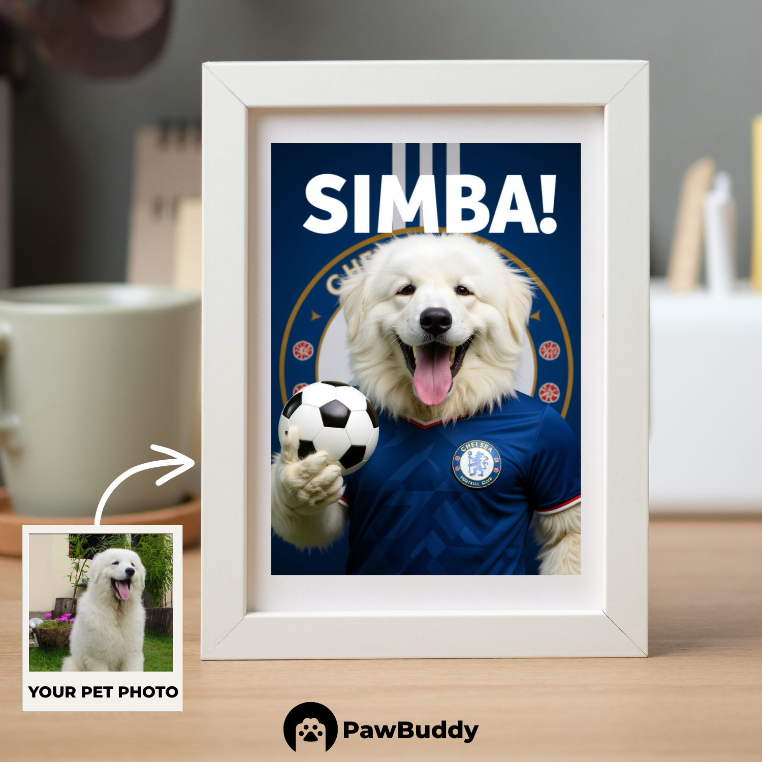 Custom Pet Poster Champion Soccer Portrait – Personalized High-Resolution Matte Print for Wall Art, Home Decor, or Unique Gifts for Pet Lovers (Frame Not Included)