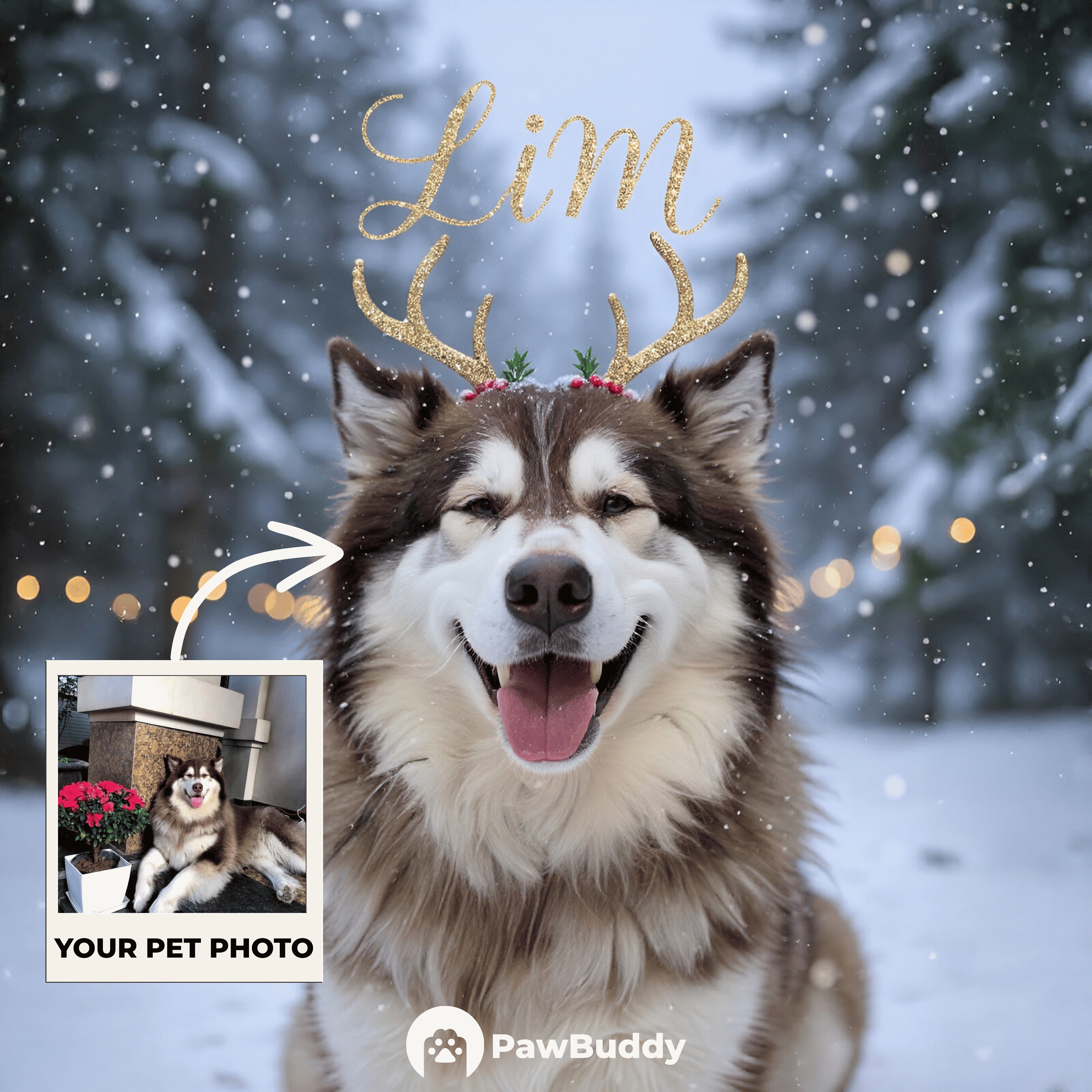 Custom Pet Portrait Snowy Reindeer Christmas Style Digital Artwork – Personalized High-Resolution Artwork for Pet Lovers, Perfect for Online Sharing or as a Unique Holiday Keepsake