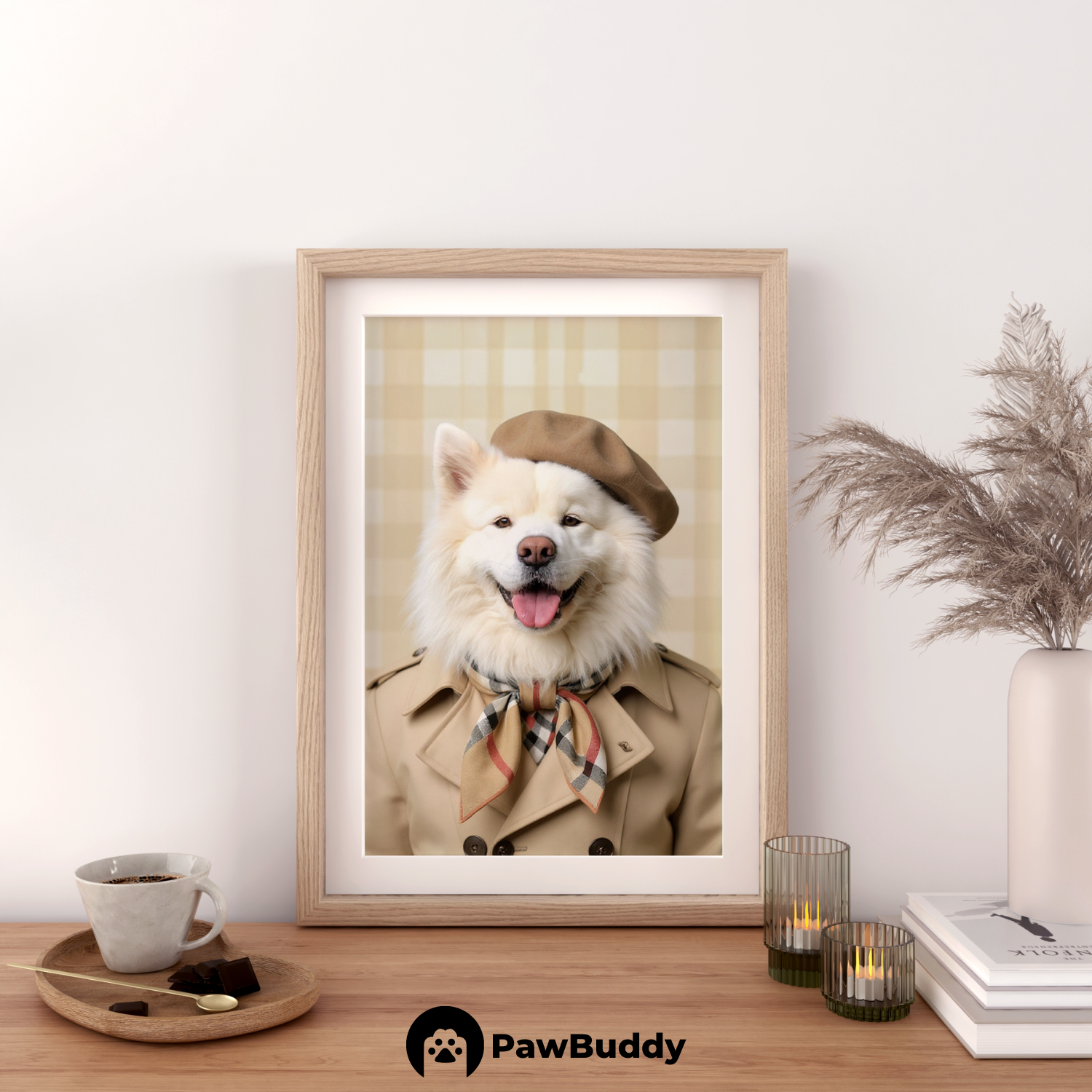 Custom Pet Poster Beige Timeless Chic Portrait – Personalized High-Resolution Matte Print for Wall Art, Home Decor, or Unique Luxury-Inspired Gifts for Pet Lovers (Frame Not Included)