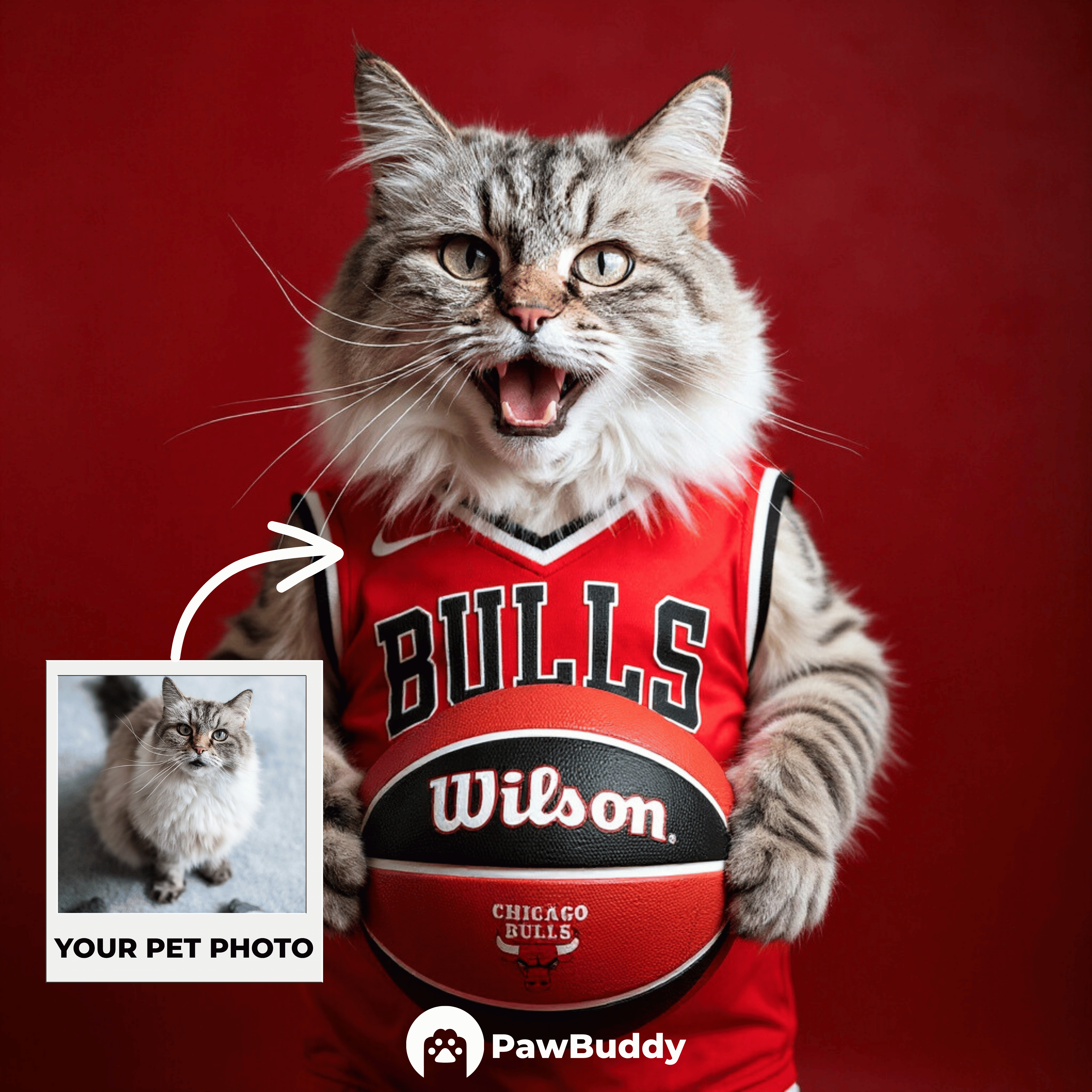 Custom Pet Portrait Crimson Legacy Basketball Style Digital Artwork - Personalized High-Resolution Artwork for Pet Lovers, Perfect for Online Sharing or as a Unique Sports - Themed Keepsake