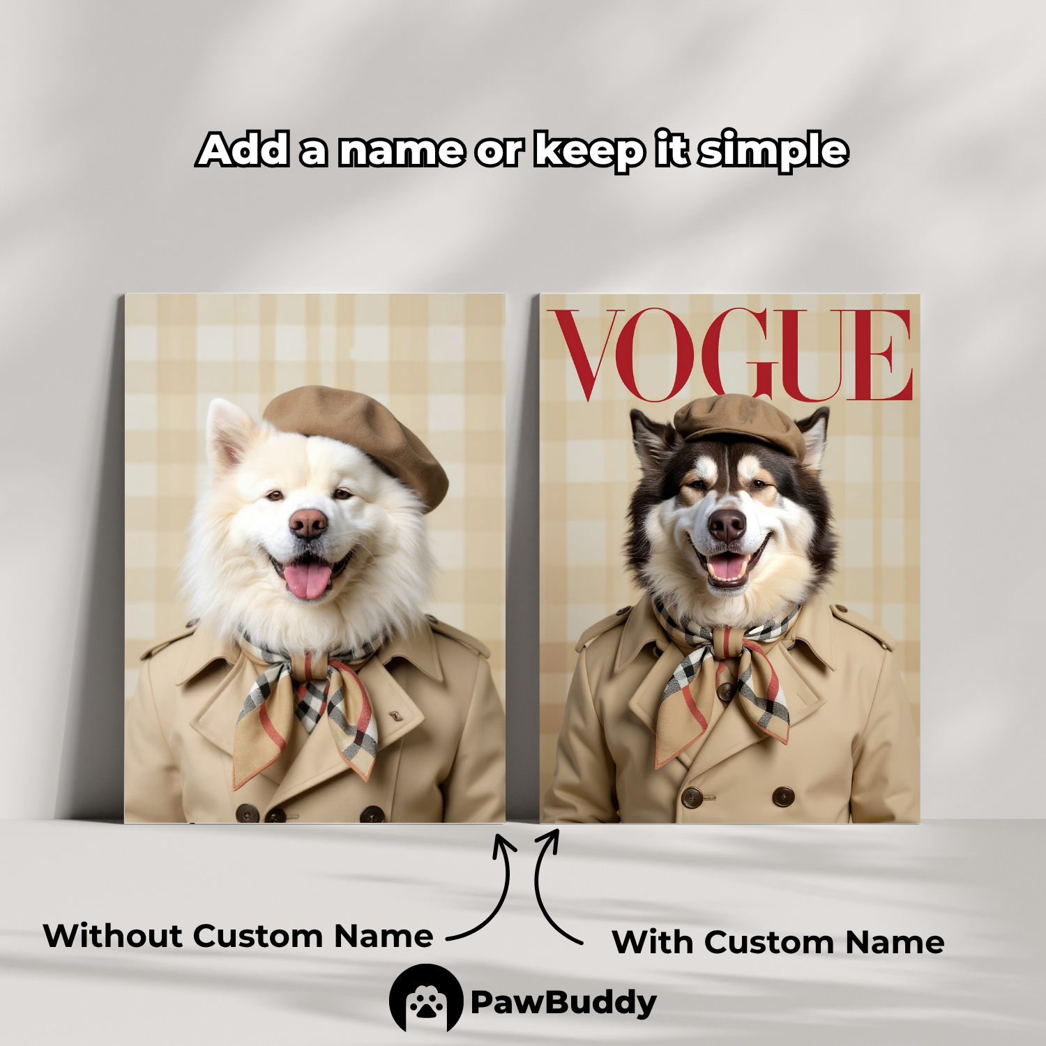 Custom Pet Poster Beige Timeless Chic Portrait – Personalized High-Resolution Matte Print for Wall Art, Home Decor, or Unique Luxury-Inspired Gifts for Pet Lovers (Frame Not Included)