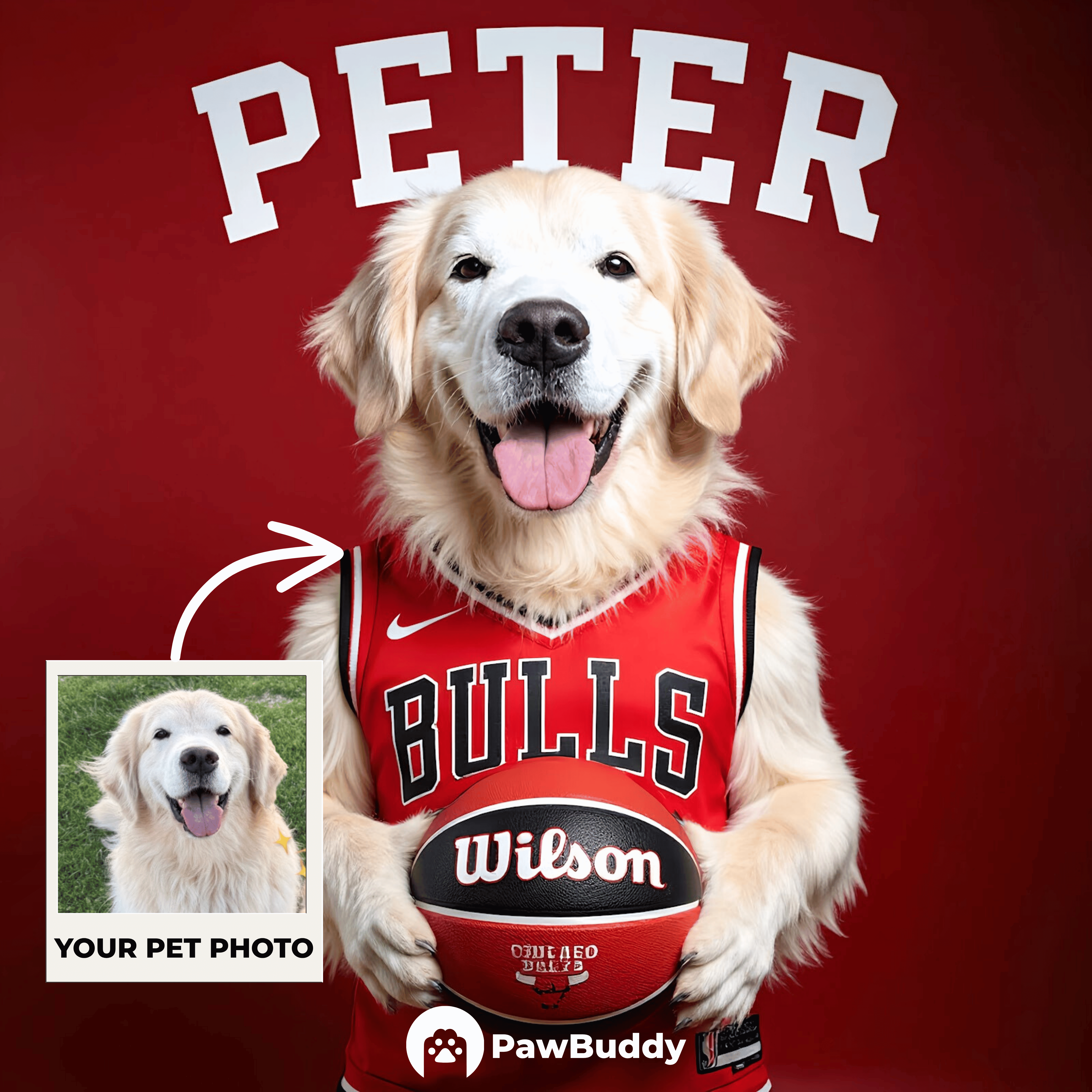 Custom Pet Portrait Crimson Legacy Basketball Style Digital Artwork - Personalized High-Resolution Artwork for Pet Lovers, Perfect for Online Sharing or as a Unique Sports - Themed Keepsake