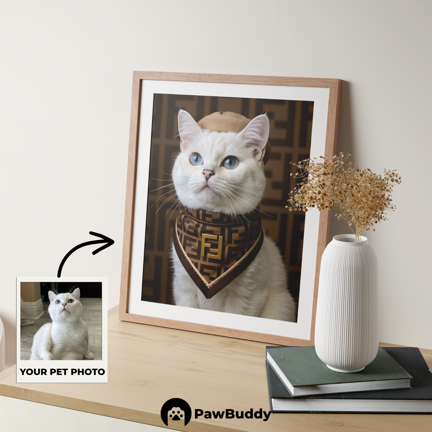 Custom Pet Poster Golden Regal Essence Portrait – Personalized High-Resolution Matte Print for Wall Art, Home Decor, or Unique Luxury-Inspired Gifts for Pet Lovers (Frame Not Included)