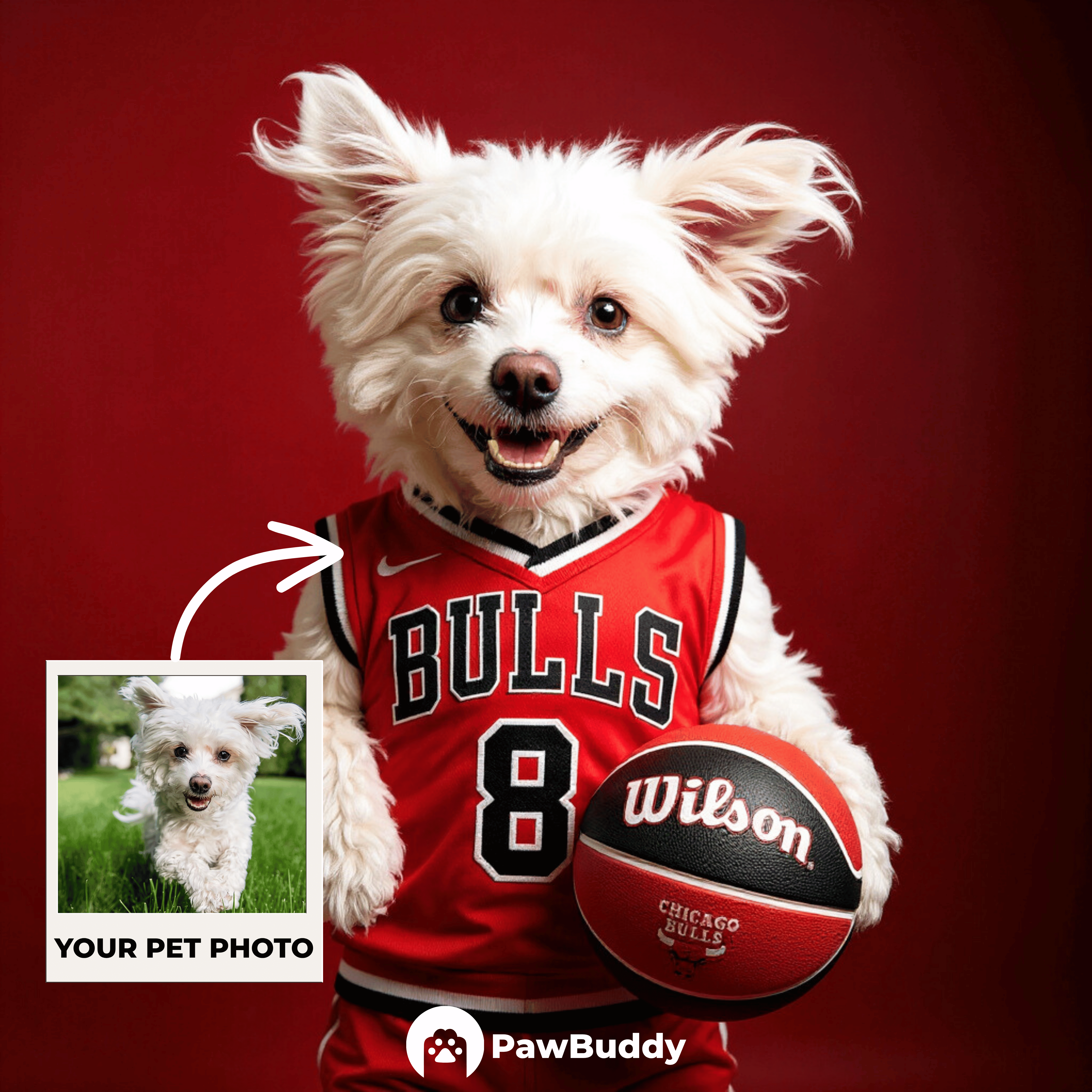 Custom Pet Portrait Crimson Legacy Basketball Style Digital Artwork - Personalized High-Resolution Artwork for Pet Lovers, Perfect for Online Sharing or as a Unique Sports - Themed Keepsake
