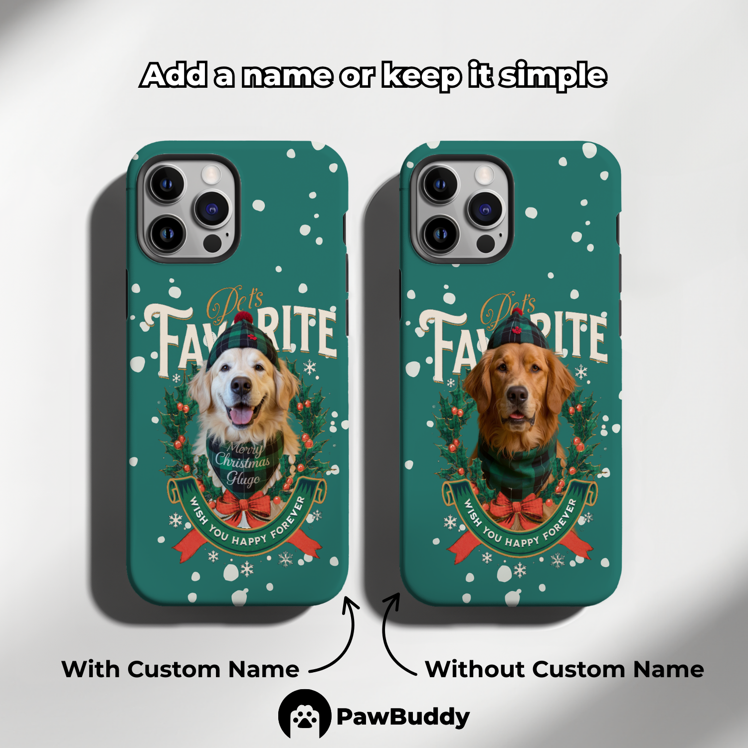 Custom Pet Phone Case for iPhone 11–17, Personalized Pet’s Favorite Christmas Green Wreath Design, Dual-Layer Shockproof PC+TPU Protective Cover with Glossy Wraparound Printing, Unique Gift for Pet Lovers
