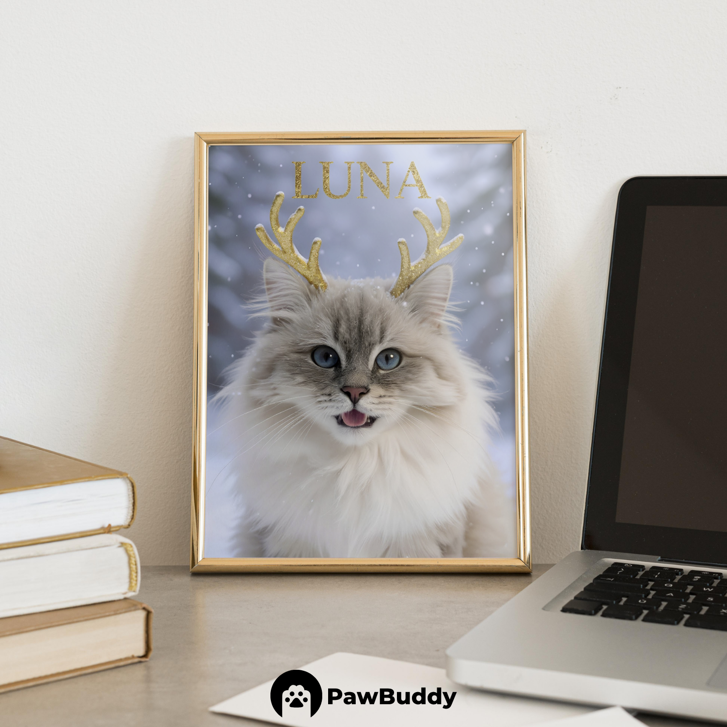 Custom Pet Poster Snowy Reindeer Christmas Portrait – Personalized High-Resolution Matte Print for Wall Art, Home Decor, or Unique Gifts for Pet Lovers (Frame Not Included)