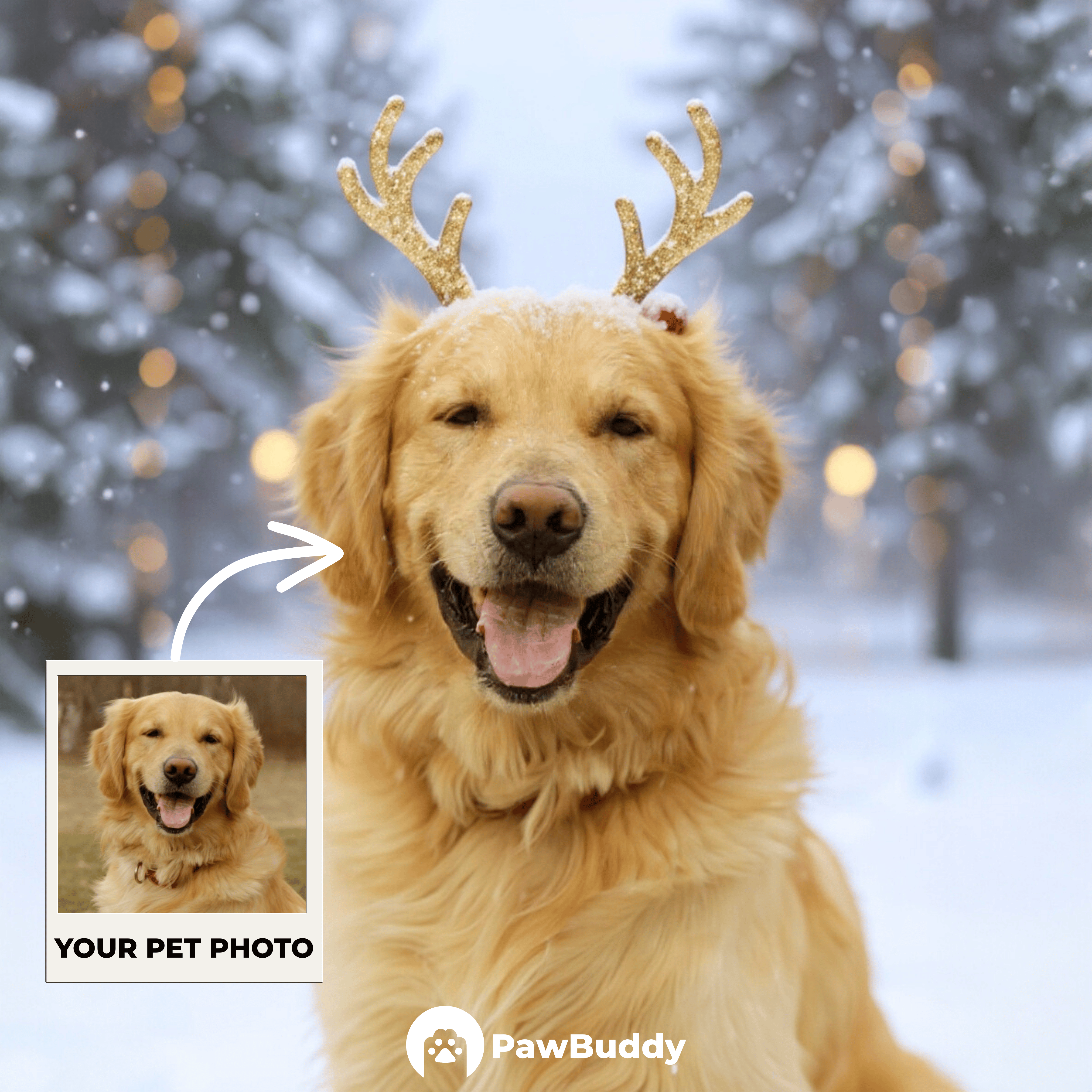 Custom Pet Portrait Snowy Reindeer Christmas Style Digital Artwork – Personalized High-Resolution Artwork for Pet Lovers, Perfect for Online Sharing or as a Unique Holiday Keepsake