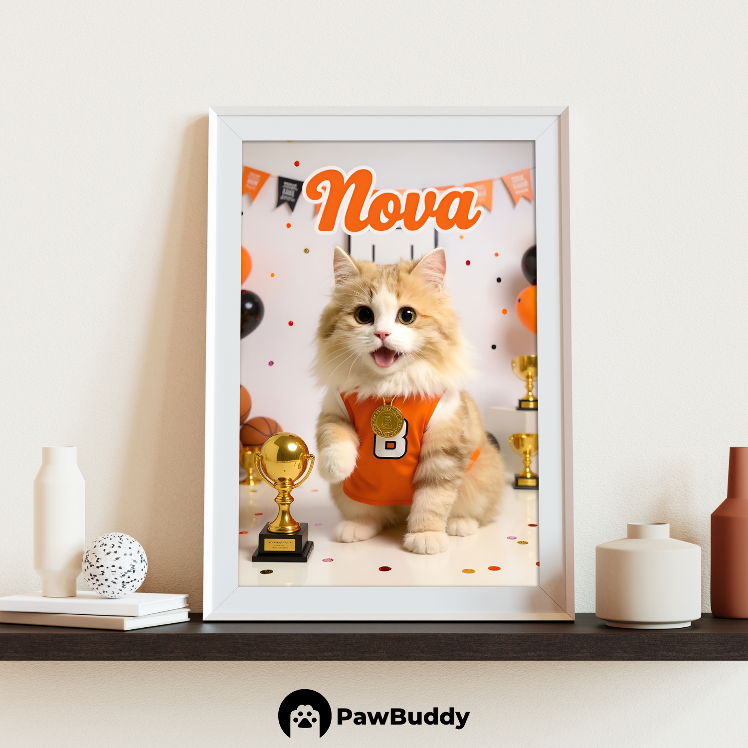 Custom Pet Poster Basketball Champion Portrait – Personalized High-Resolution Matte Print for Wall Art, Home Decor, or Unique Gifts for Pet Lovers (Frame Not Included)
