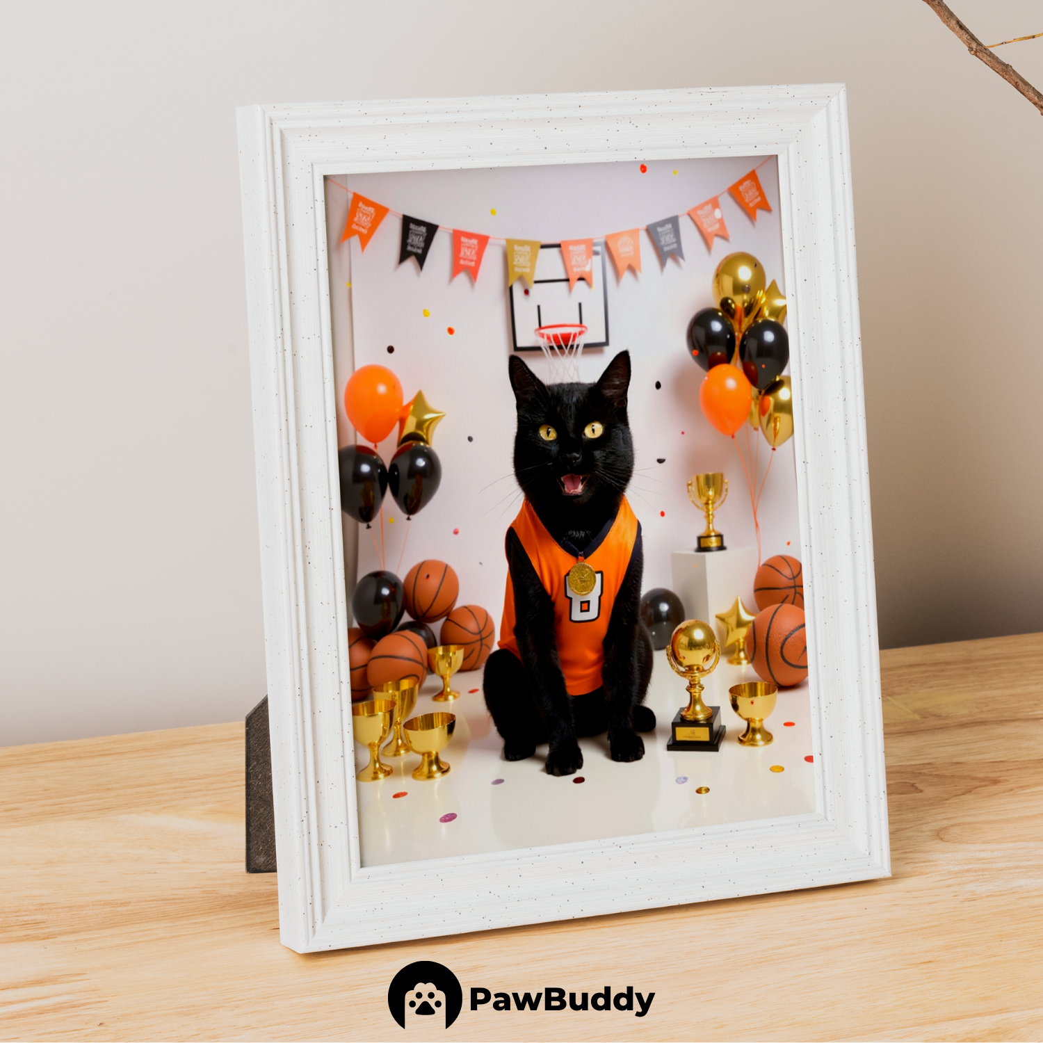 Custom Pet Poster Basketball Champion Portrait – Personalized High-Resolution Matte Print for Wall Art, Home Decor, or Unique Gifts for Pet Lovers (Frame Not Included)