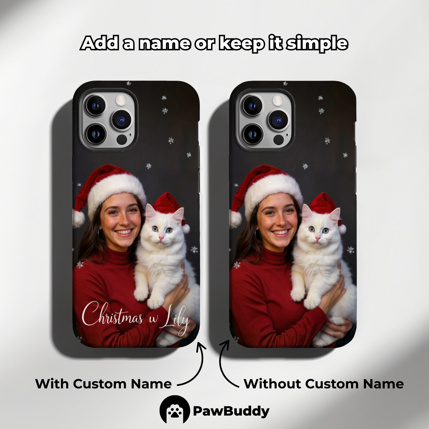Custom Human & Pet Phone Case for iPhone 11–17, Personalized Christmas Festive Red Design, Dual-Layer Shockproof PC+TPU Protective Cover with Glossy Wraparound Printing, Unique Holiday Gift for Pet Lovers