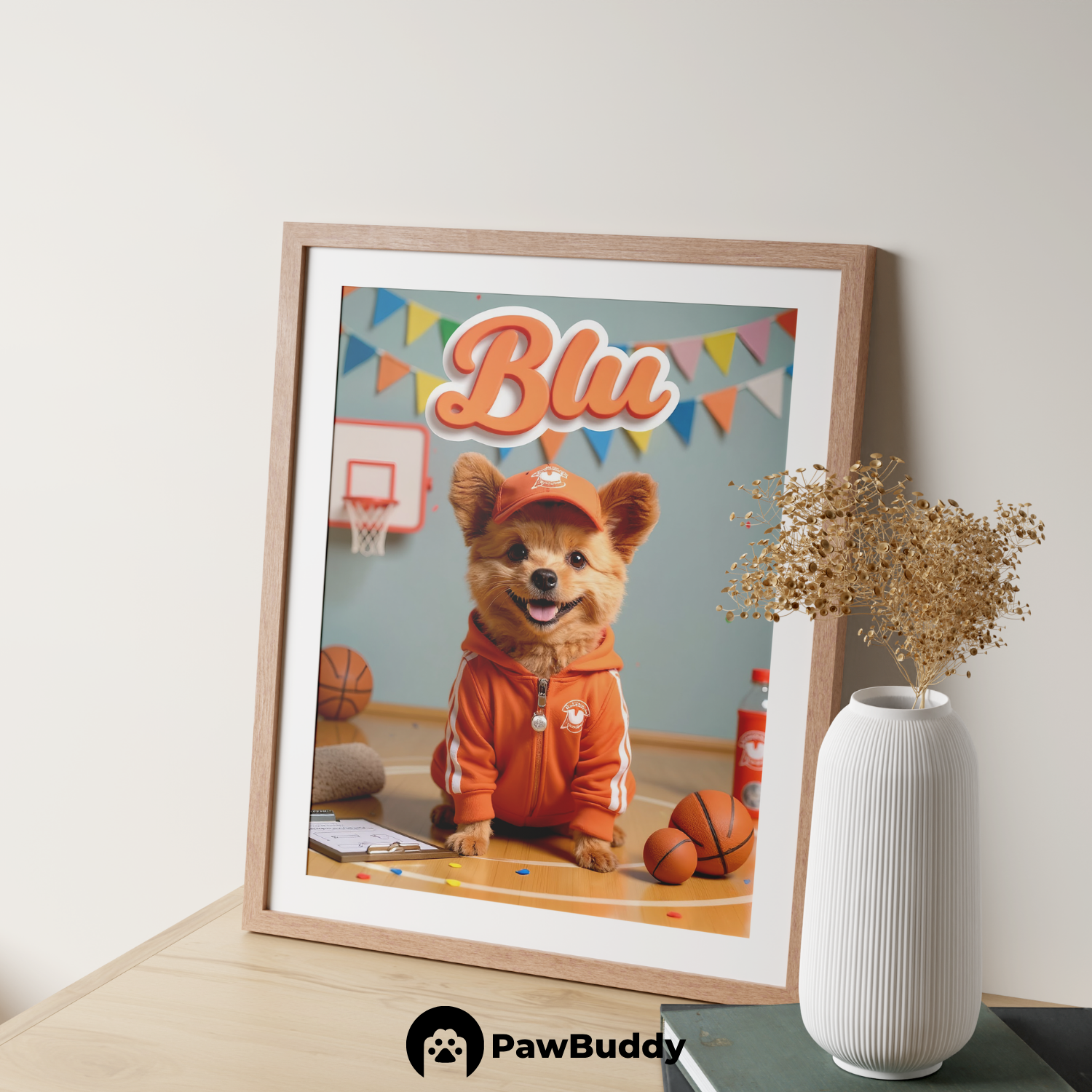 Custom Pet Poster Basketball Coach Portrait – Personalized High-Resolution Matte Print for Wall Art, Home Decor, or Unique Gifts for Pet Lovers (Frame Not Included)