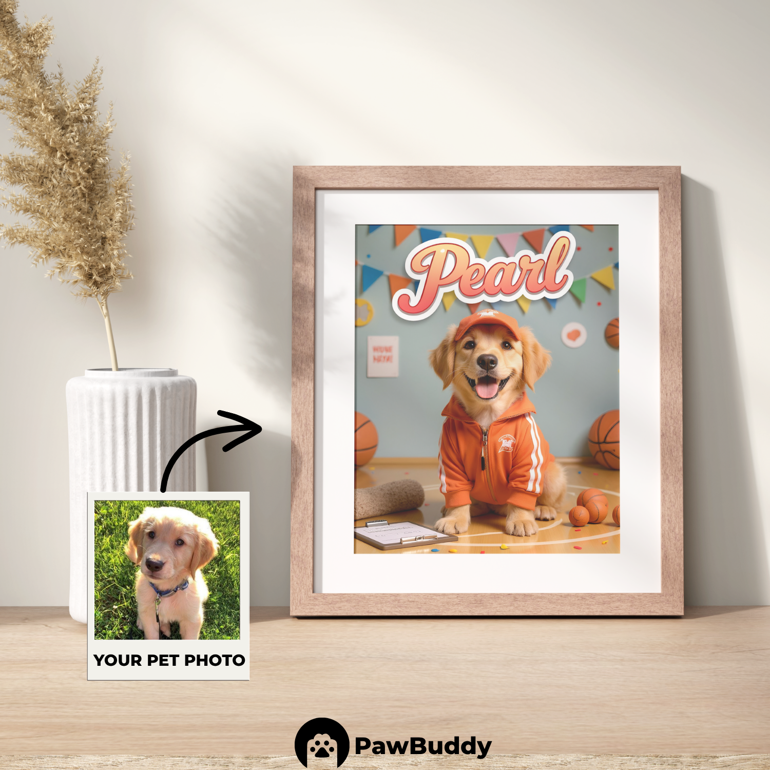Custom Pet Poster Basketball Coach Portrait – Personalized High-Resolution Matte Print for Wall Art, Home Decor, or Unique Gifts for Pet Lovers (Frame Not Included)