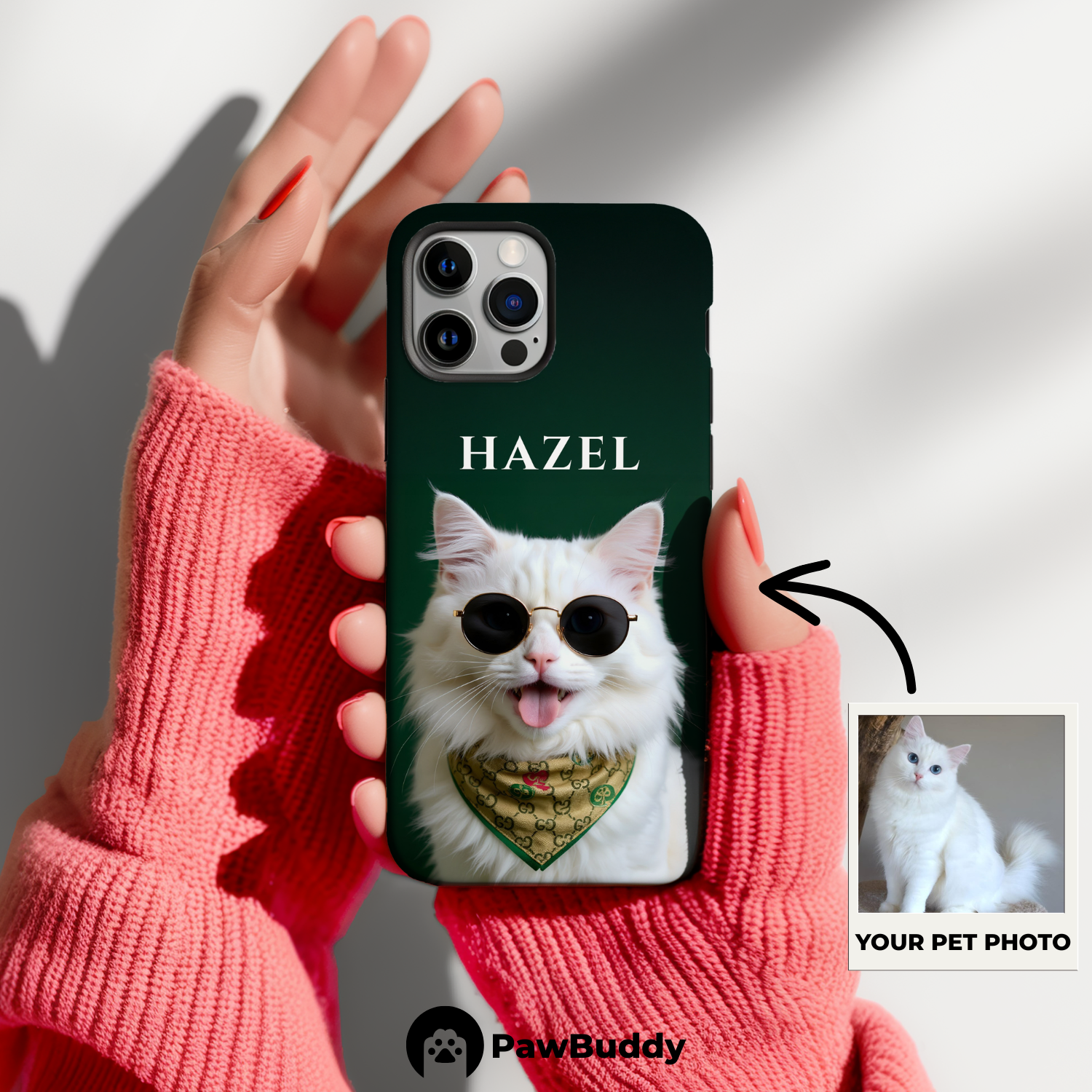 Custom Pet Phone Case for iPhone 11–17, Personalized Classic Green Bandana Studio Portrait Design, Dual-Layer Shockproof PC+TPU Protective Cover with Glossy Wraparound Printing, Unique Gift for Pet Lovers
