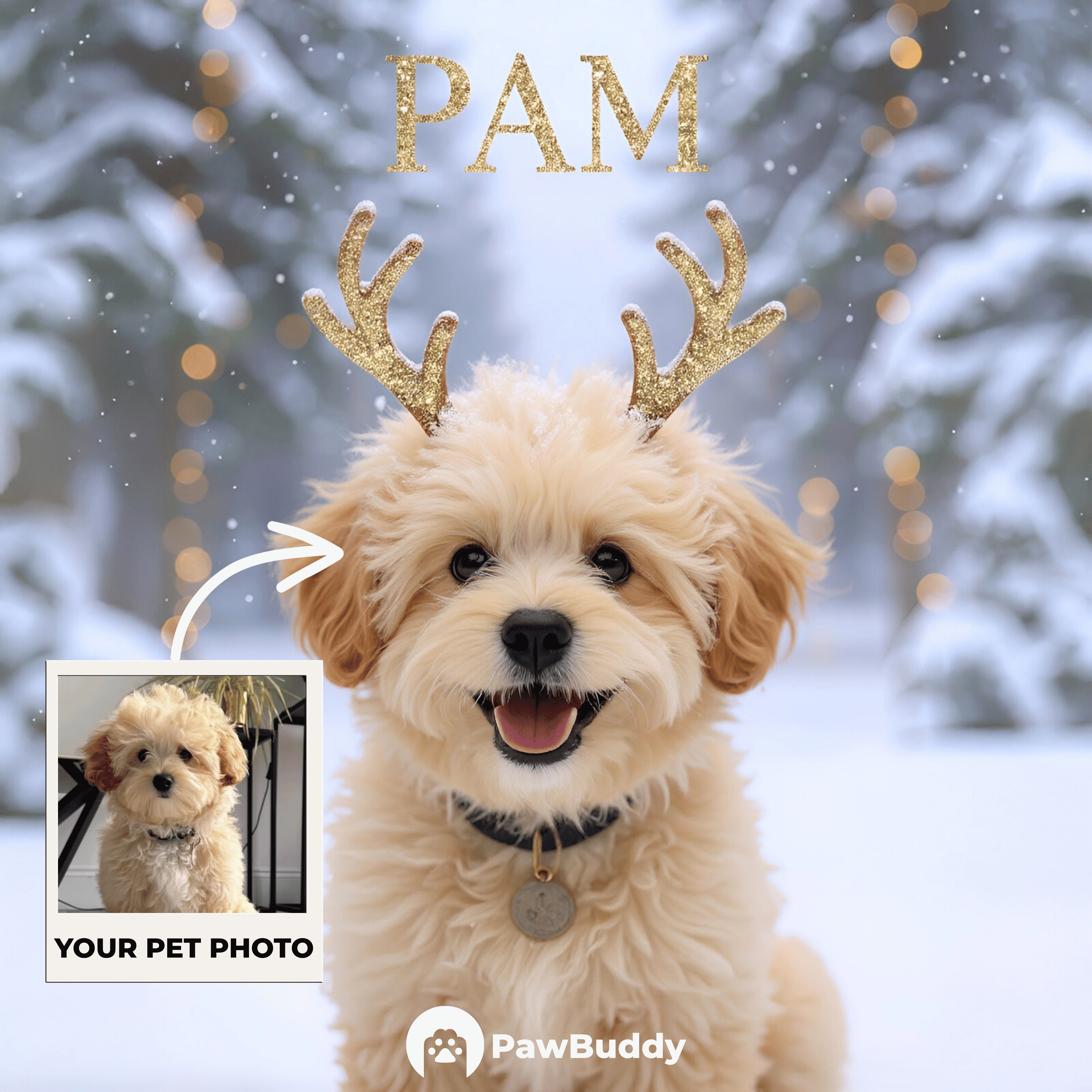 Custom Pet Portrait Snowy Reindeer Christmas Style Digital Artwork – Personalized High-Resolution Artwork for Pet Lovers, Perfect for Online Sharing or as a Unique Holiday Keepsake