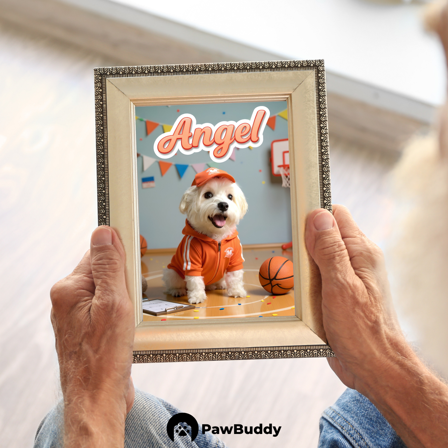 Custom Pet Poster Basketball Coach Portrait – Personalized High-Resolution Matte Print for Wall Art, Home Decor, or Unique Gifts for Pet Lovers (Frame Not Included)