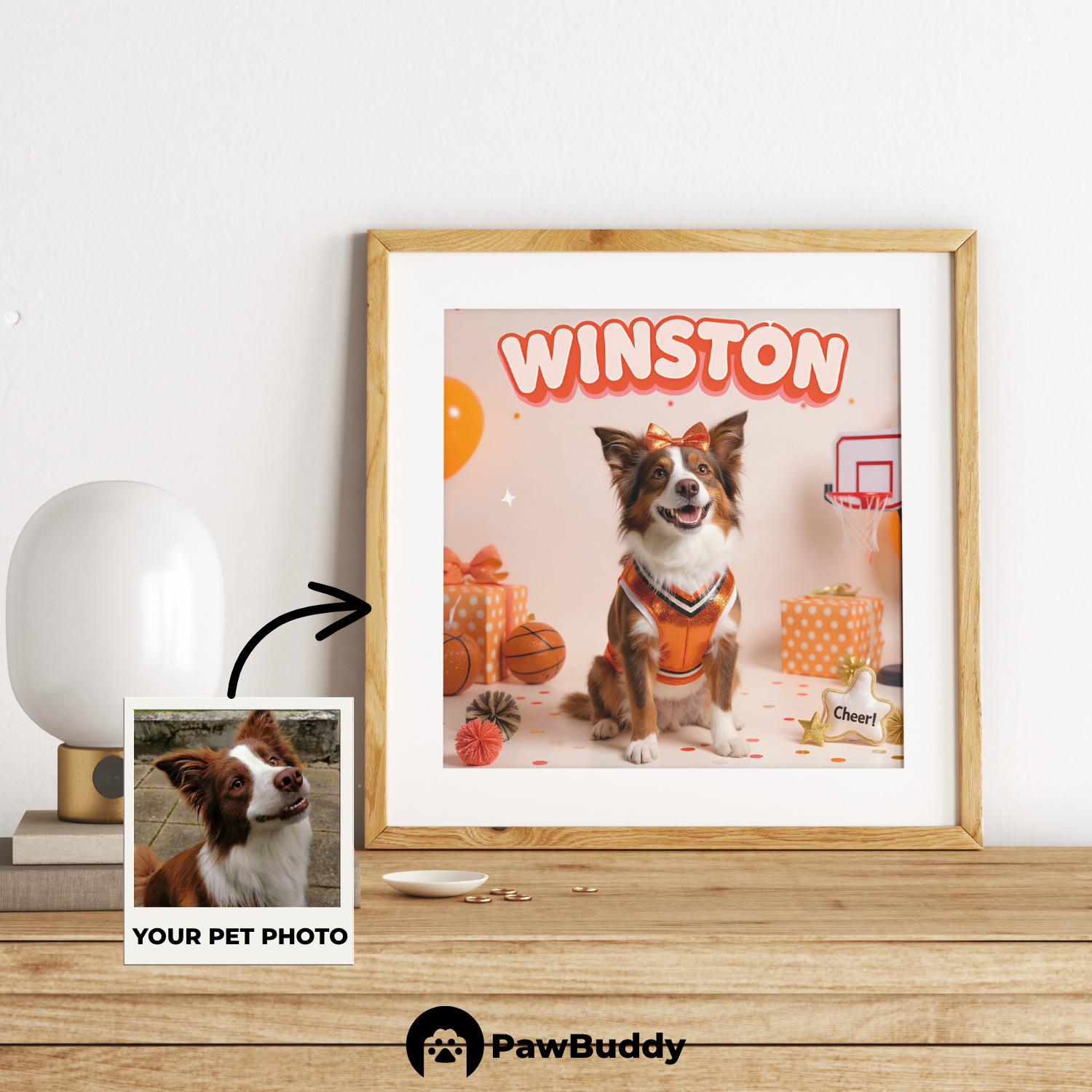 Custom Pet Poster Basketball Cheerleader Portrait – Personalized High-Resolution Matte Print for Wall Art, Home Decor, or Unique Gifts for Pet Lovers (Frame Not Included)