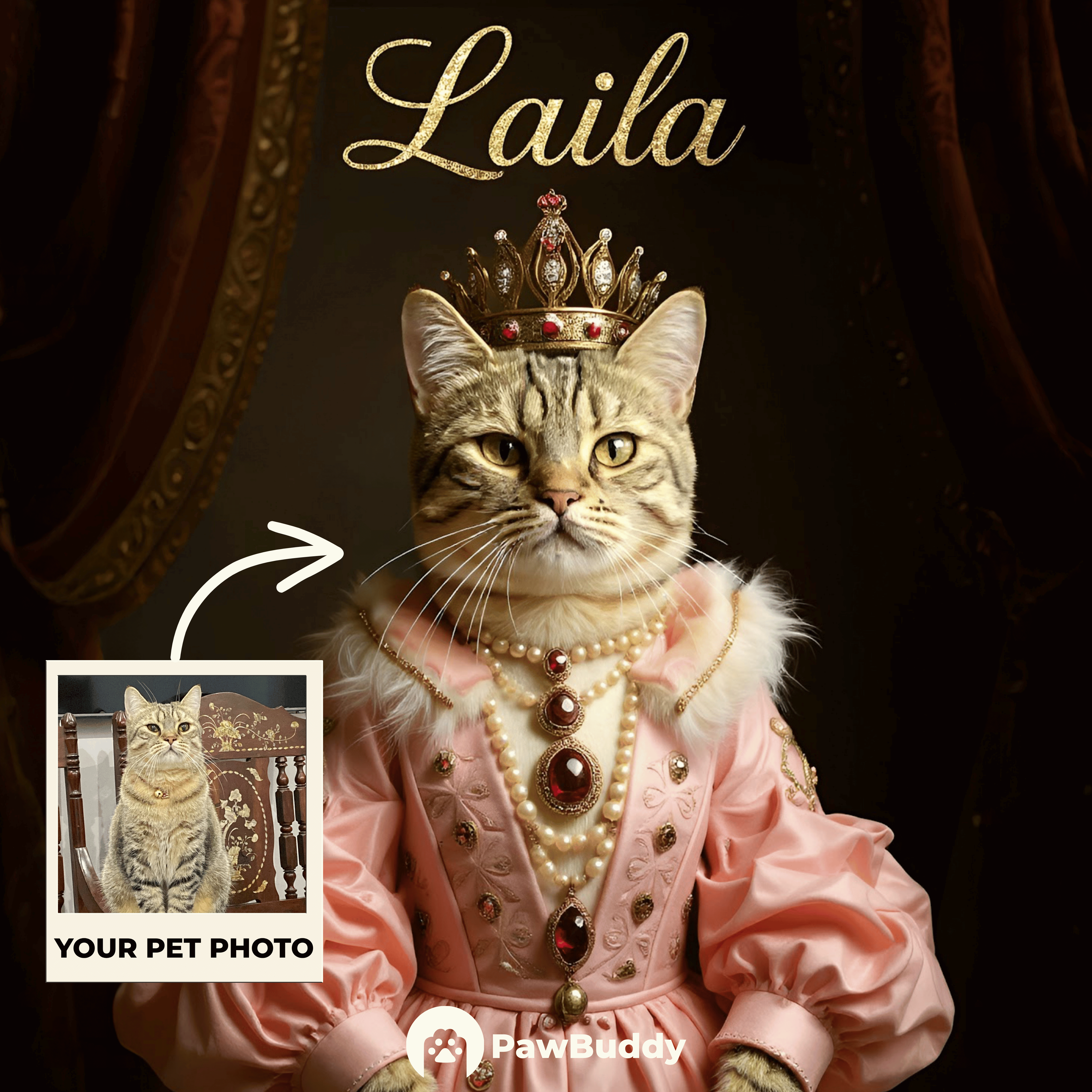 Custom Pet Portrait Rose Duchess Digital Artwork - Personalized High-Resolution Artwork for Pet Lovers, Perfect for Online Sharing or as a Unique Royal-Themed Keepsake