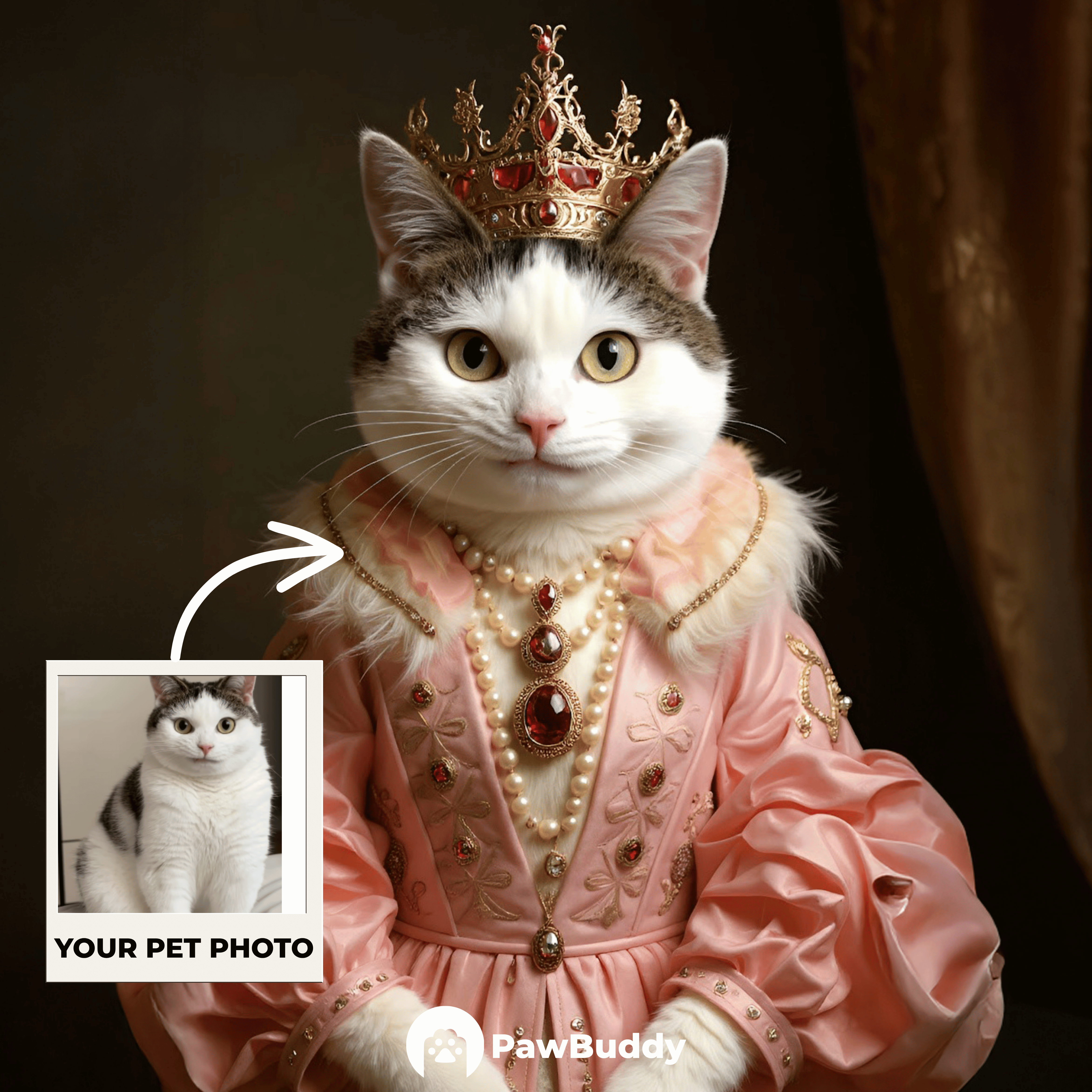 Custom Pet Portrait Rose Duchess Digital Artwork - Personalized High-Resolution Artwork for Pet Lovers, Perfect for Online Sharing or as a Unique Royal-Themed Keepsake