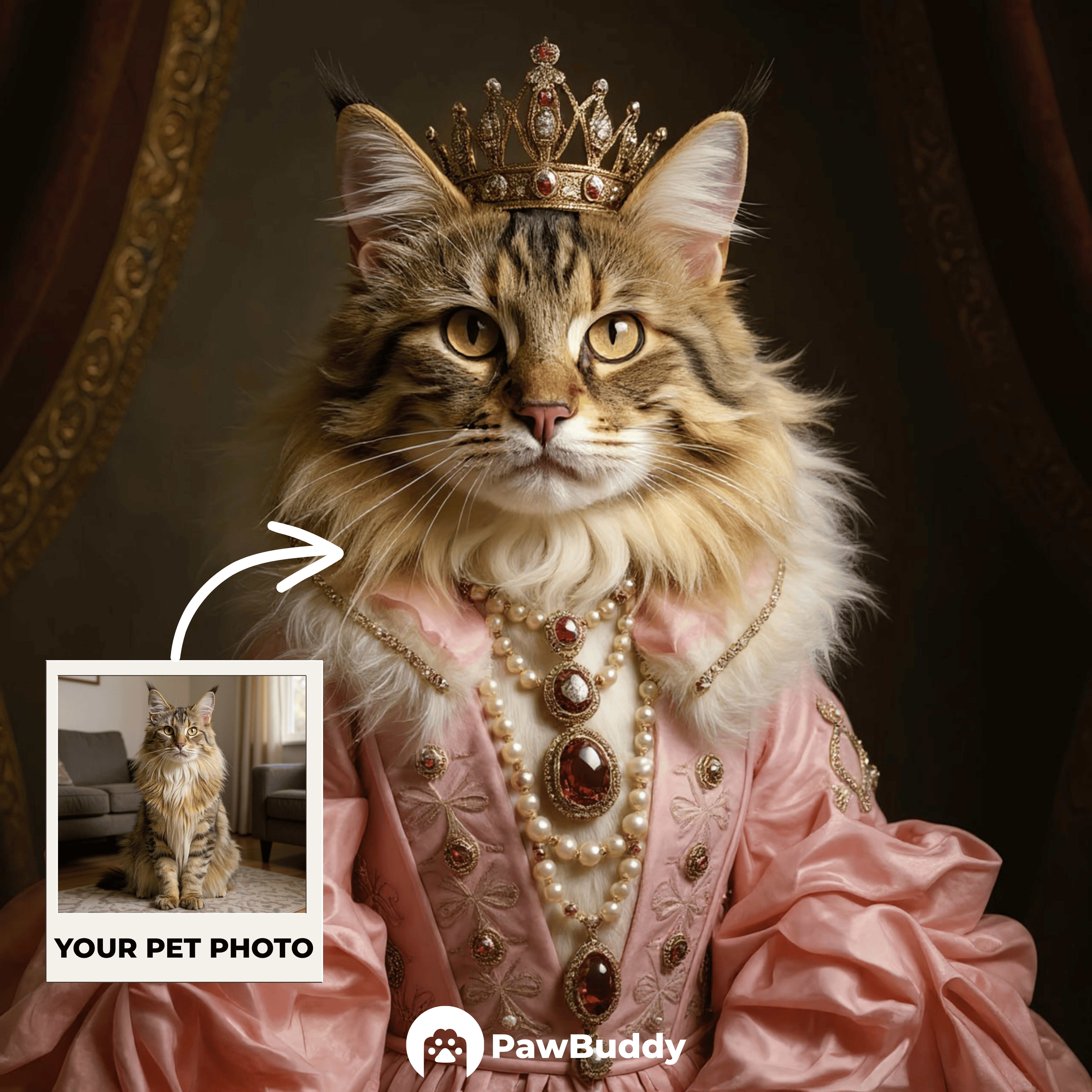 Custom Pet Portrait Rose Duchess Digital Artwork - Personalized High-Resolution Artwork for Pet Lovers, Perfect for Online Sharing or as a Unique Royal-Themed Keepsake