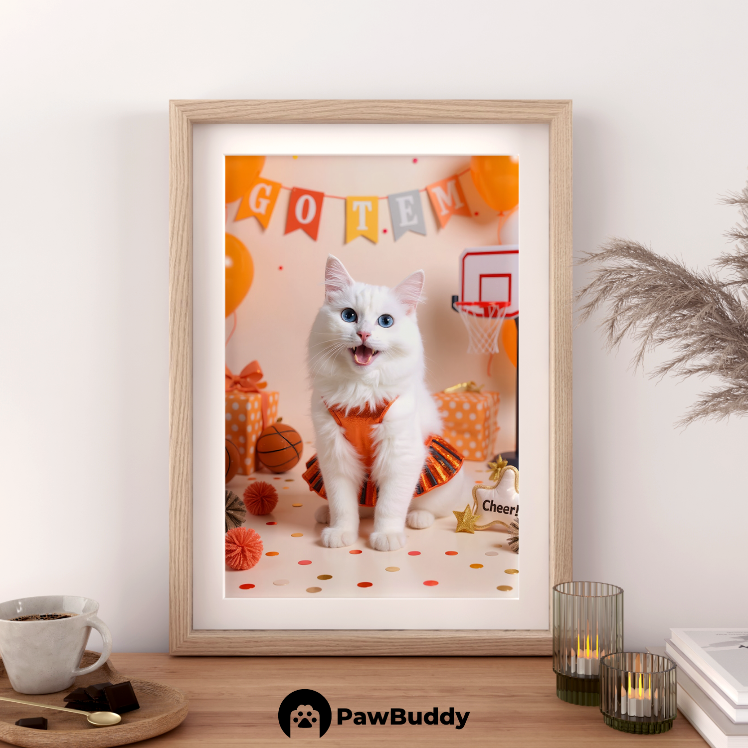 Custom Pet Poster Basketball Cheerleader Portrait – Personalized High-Resolution Matte Print for Wall Art, Home Decor, or Unique Gifts for Pet Lovers (Frame Not Included)
