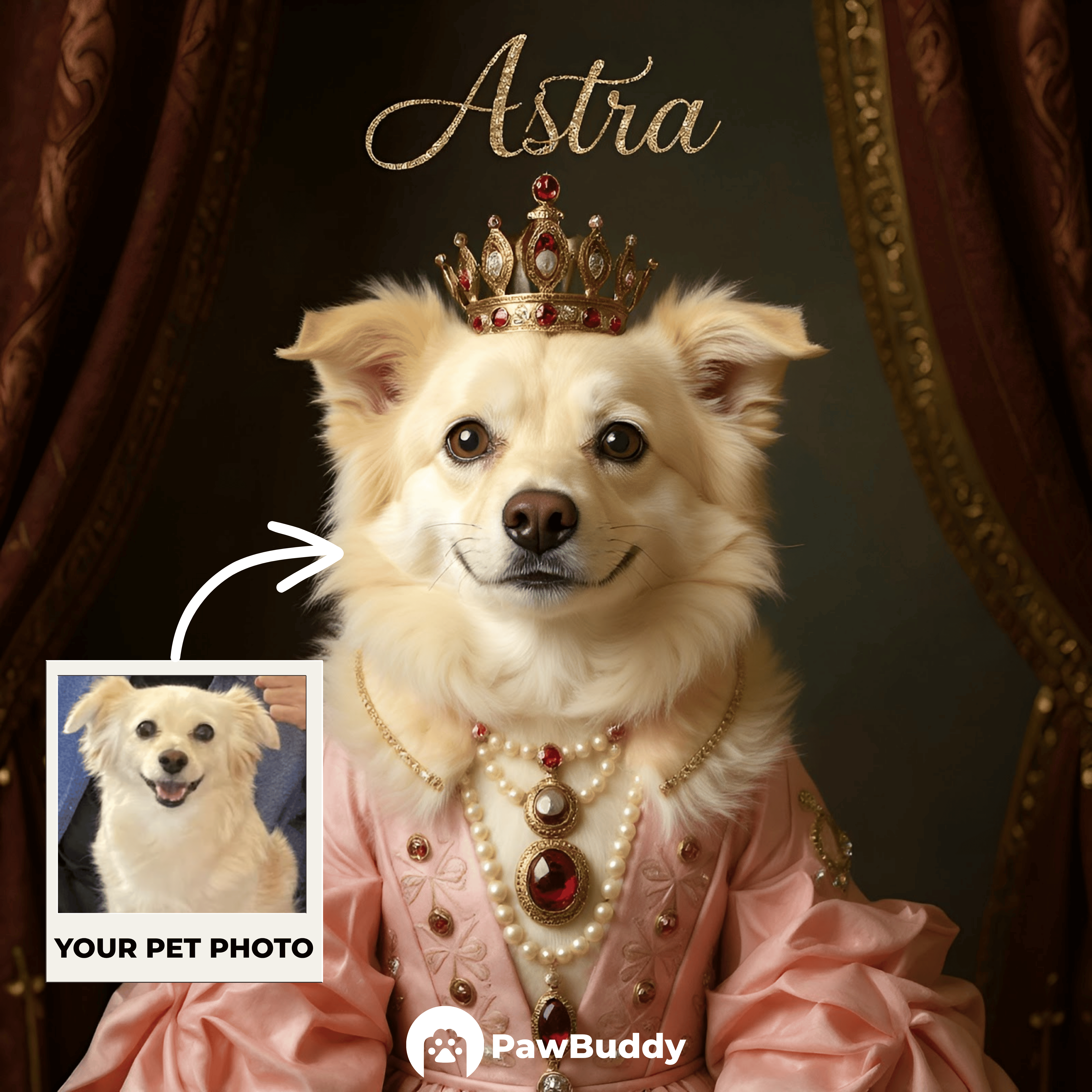 Custom Pet Portrait Rose Duchess Digital Artwork - Personalized High-Resolution Artwork for Pet Lovers, Perfect for Online Sharing or as a Unique Royal-Themed Keepsake