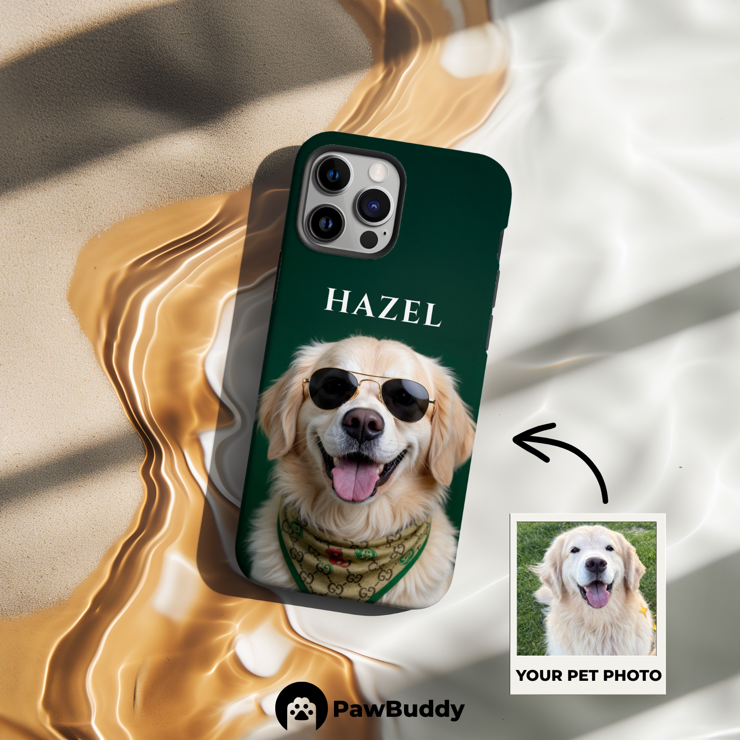 Custom Pet Phone Case for iPhone 11–17, Personalized Classic Green Bandana Studio Portrait Design, Dual-Layer Shockproof PC+TPU Protective Cover with Glossy Wraparound Printing, Unique Gift for Pet Lovers