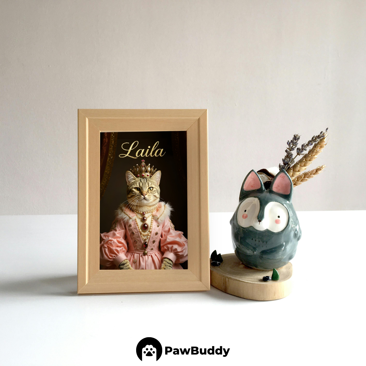 Custom Pet Poster Regal Royal Portrait in Rose-Pink Gown with Crown and Pearls – Personalized High-Resolution Matte Print for Wall Art, Home Decor, or Unique Gifts for Pet Lovers (Frame Not Included)