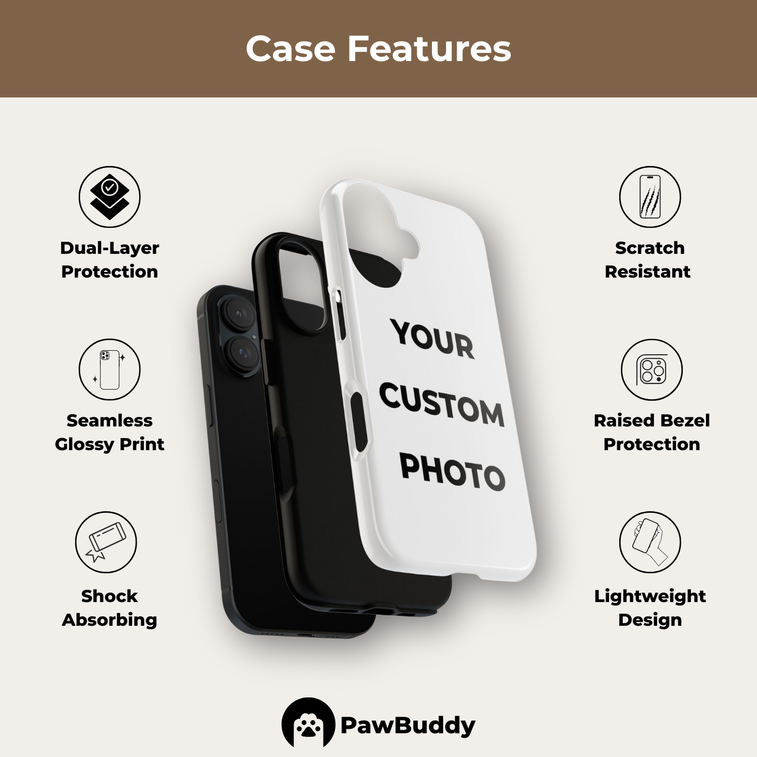 Custom Pet Phone Case for iPhone 11–17, Personalized Chic Gray Beret Studio Portrait Design, Dual-Layer Shockproof PC+TPU Protective Cover with Glossy Wraparound Printing, Unique Gift for Pet Lovers
