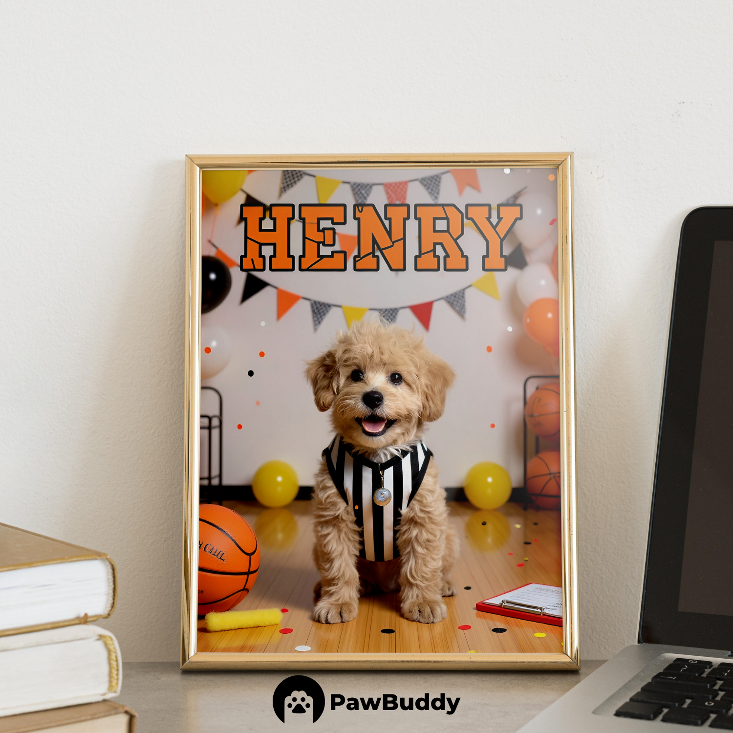 Custom Pet Poster Basketball Referee Portrait – Personalized High-Resolution Matte Print for Wall Art, Home Decor, or Unique Gifts for Pet Lovers (Frame Not Included)