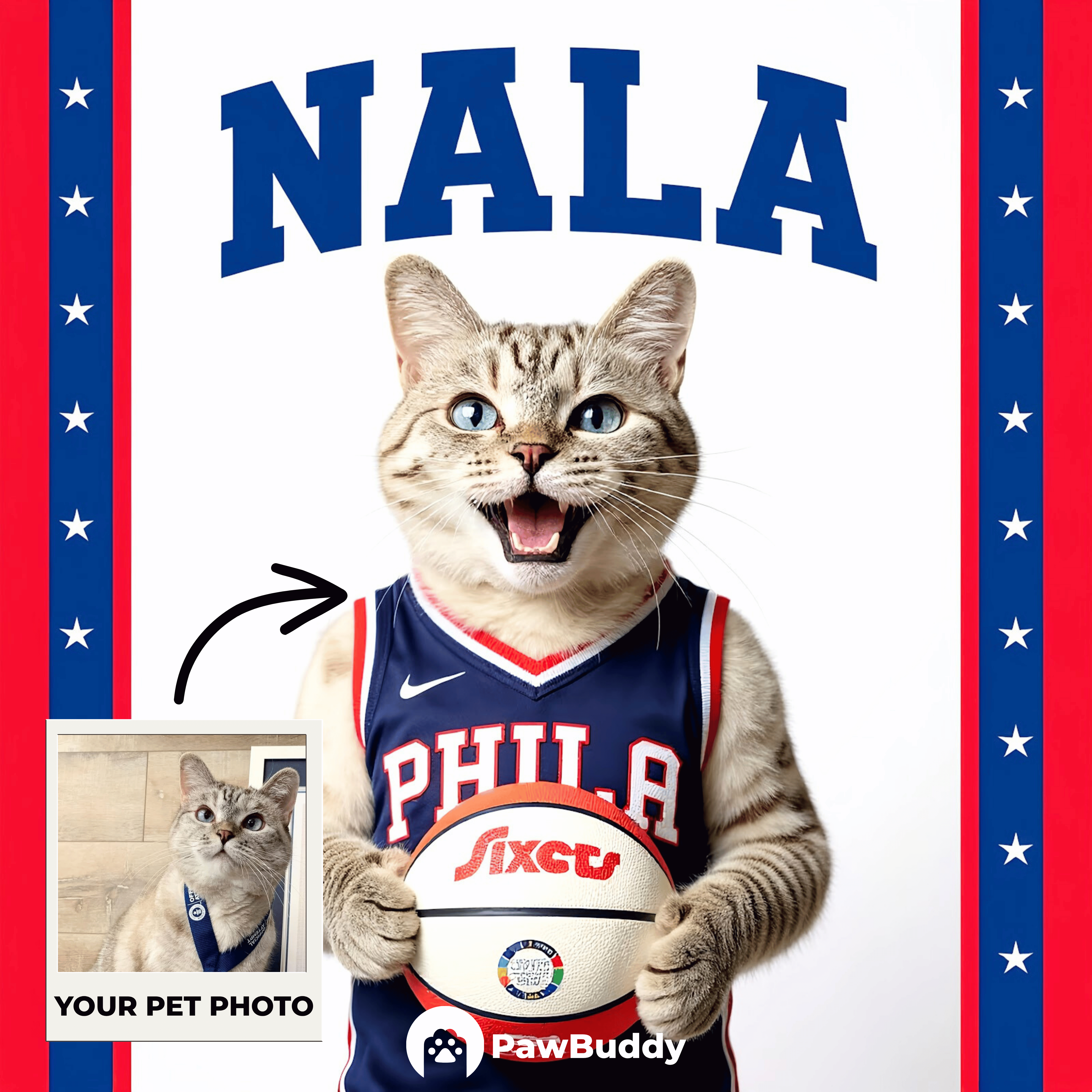 Custom Pet Portrait Urban Pulse Basketball Style Digital Artwork (Red-Blue Court Edition) - Personalized High-Resolution Artwork for Pet Lovers, Perfect for Online Sharing or as a Unique Sports - Themed Keepsake