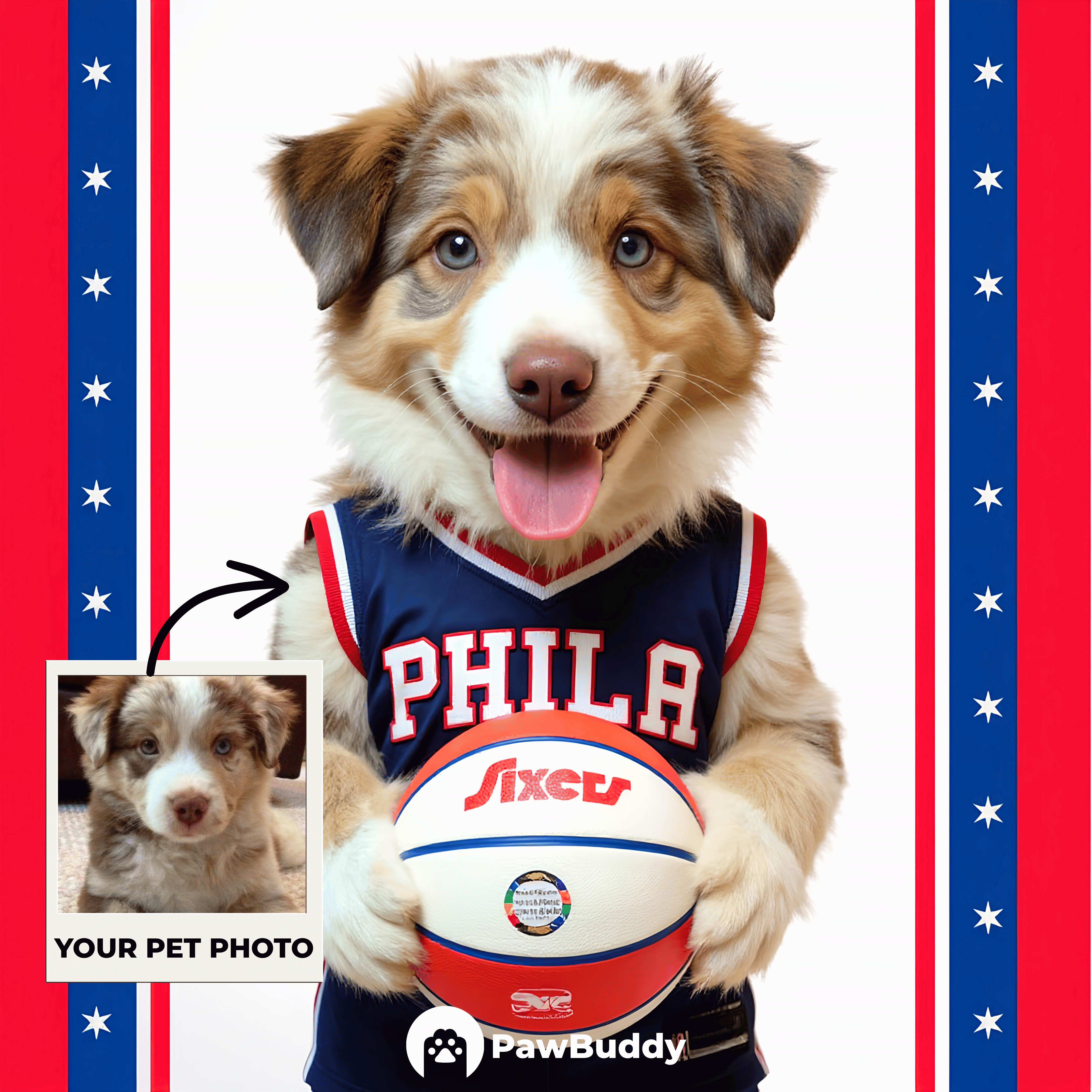 Custom Pet Portrait Urban Pulse Basketball Style Digital Artwork (Red-Blue Court Edition) - Personalized High-Resolution Artwork for Pet Lovers, Perfect for Online Sharing or as a Unique Sports - Themed Keepsake