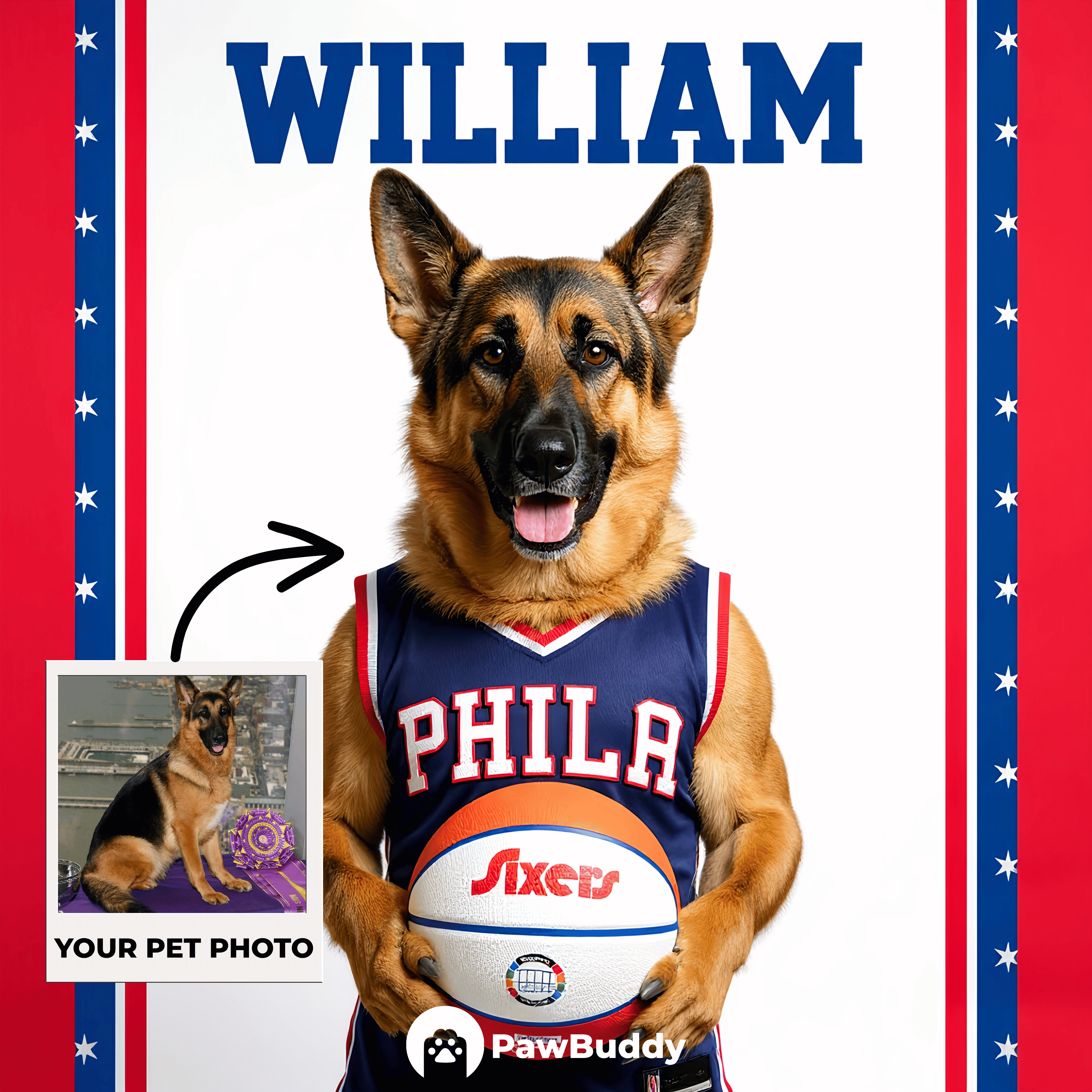 Custom Pet Portrait Urban Pulse Basketball Style Digital Artwork (Red-Blue Court Edition) - Personalized High-Resolution Artwork for Pet Lovers, Perfect for Online Sharing or as a Unique Sports - Themed Keepsake