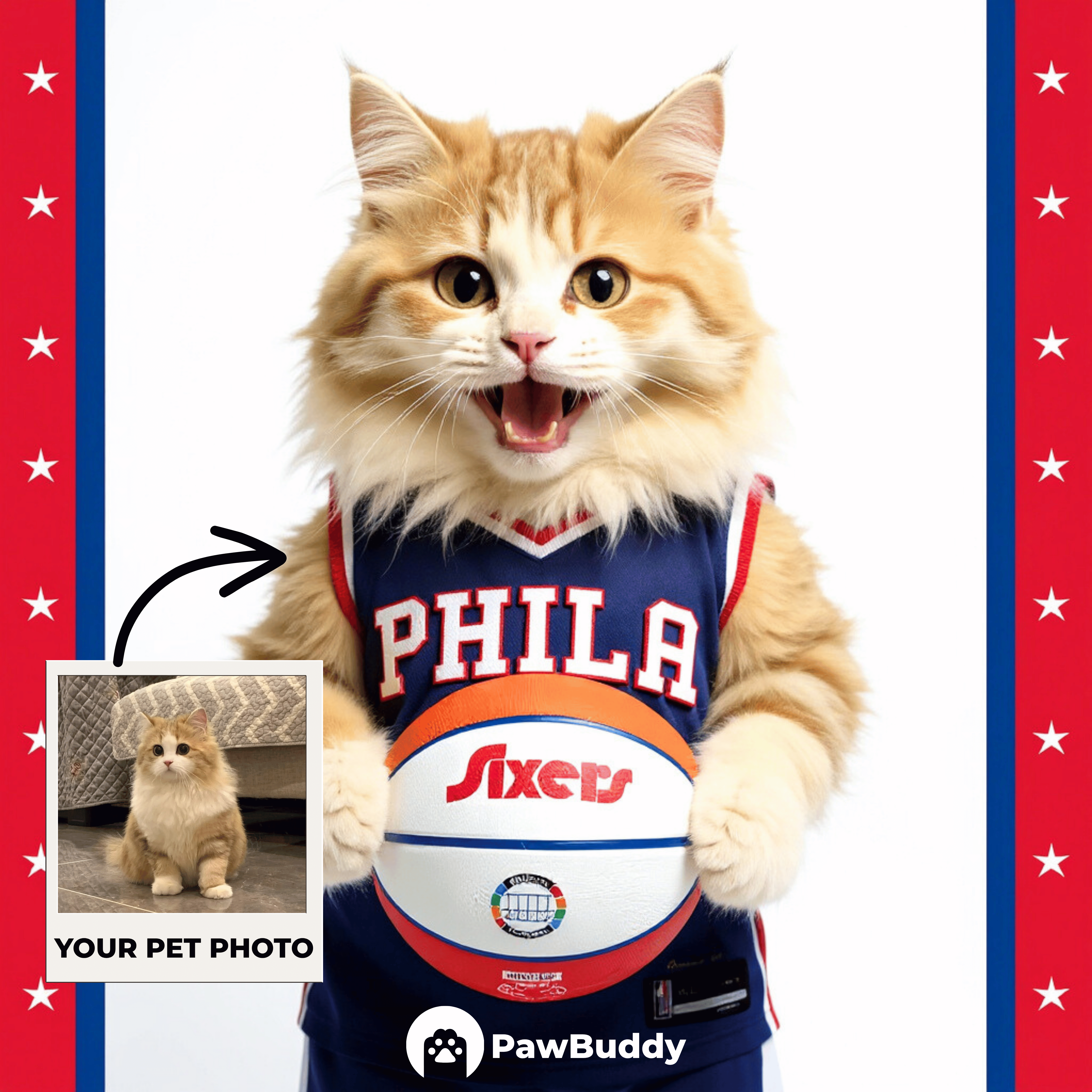 Custom Pet Portrait Urban Pulse Basketball Style Digital Artwork (Red-Blue Court Edition) - Personalized High-Resolution Artwork for Pet Lovers, Perfect for Online Sharing or as a Unique Sports - Themed Keepsake