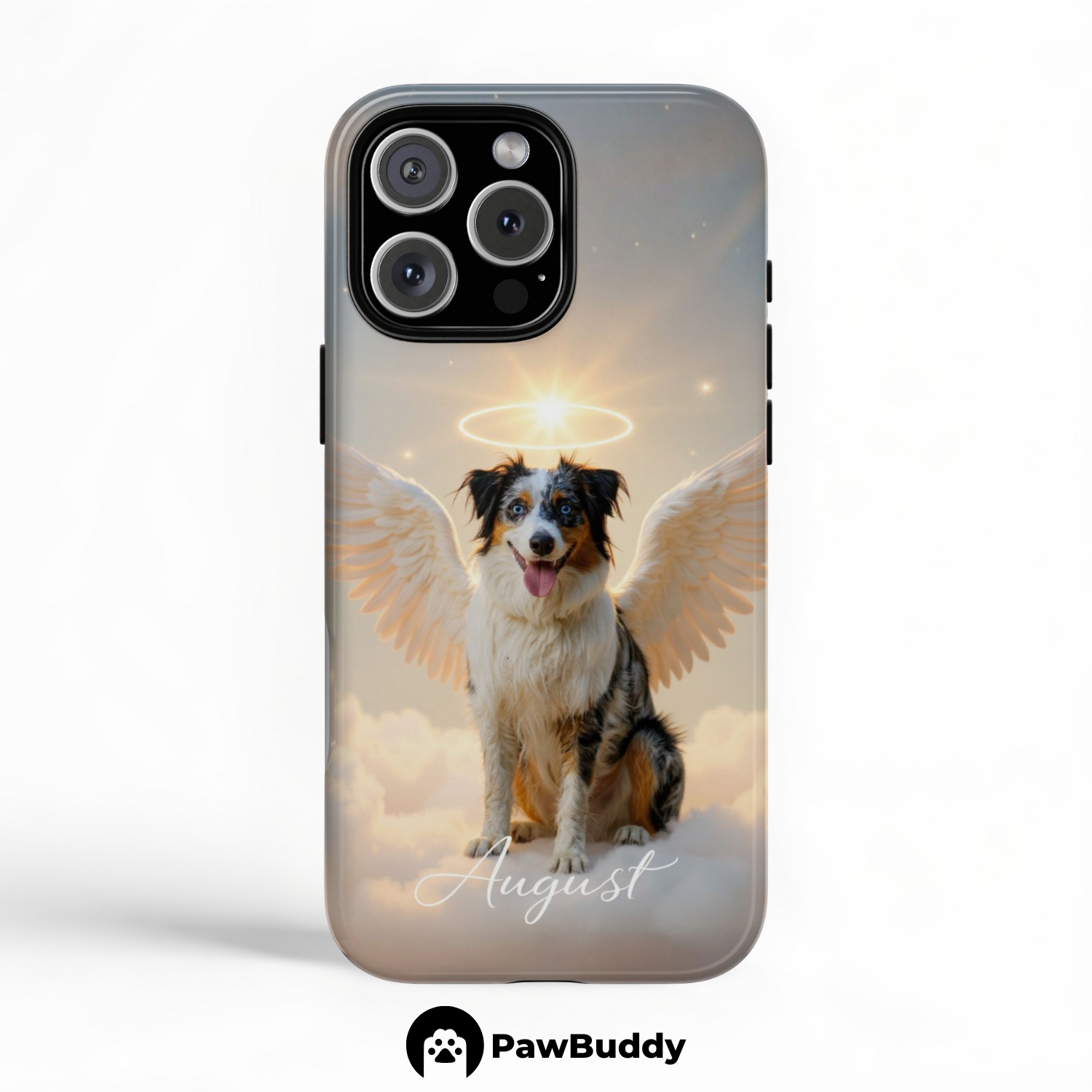 Custom Pet Phone Case for iPhone 11–17, Personalized Angelic Sitting Pose Heaven Pet Portrait Design, Dual-Layer Shockproof PC+TPU Protective Cover with Glossy Wraparound Printing, Unique Gift for Pet Lovers