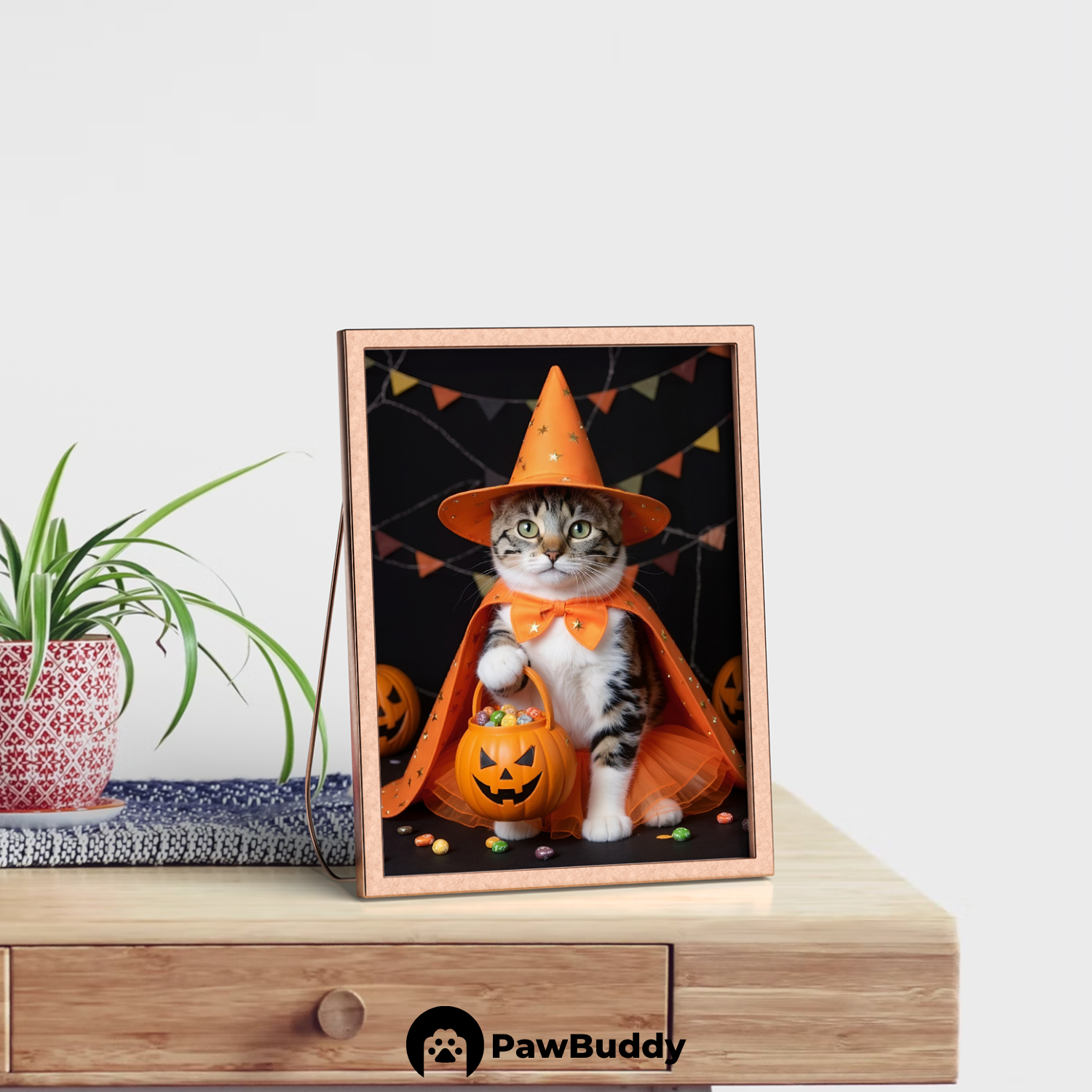 Custom Pet Poster Pumpkin Witch Halloween Portrait – Personalized High-Resolution Matte Print for Wall Art, Home Decor, or Unique Gifts for Pet Lovers (Frame Not Included)