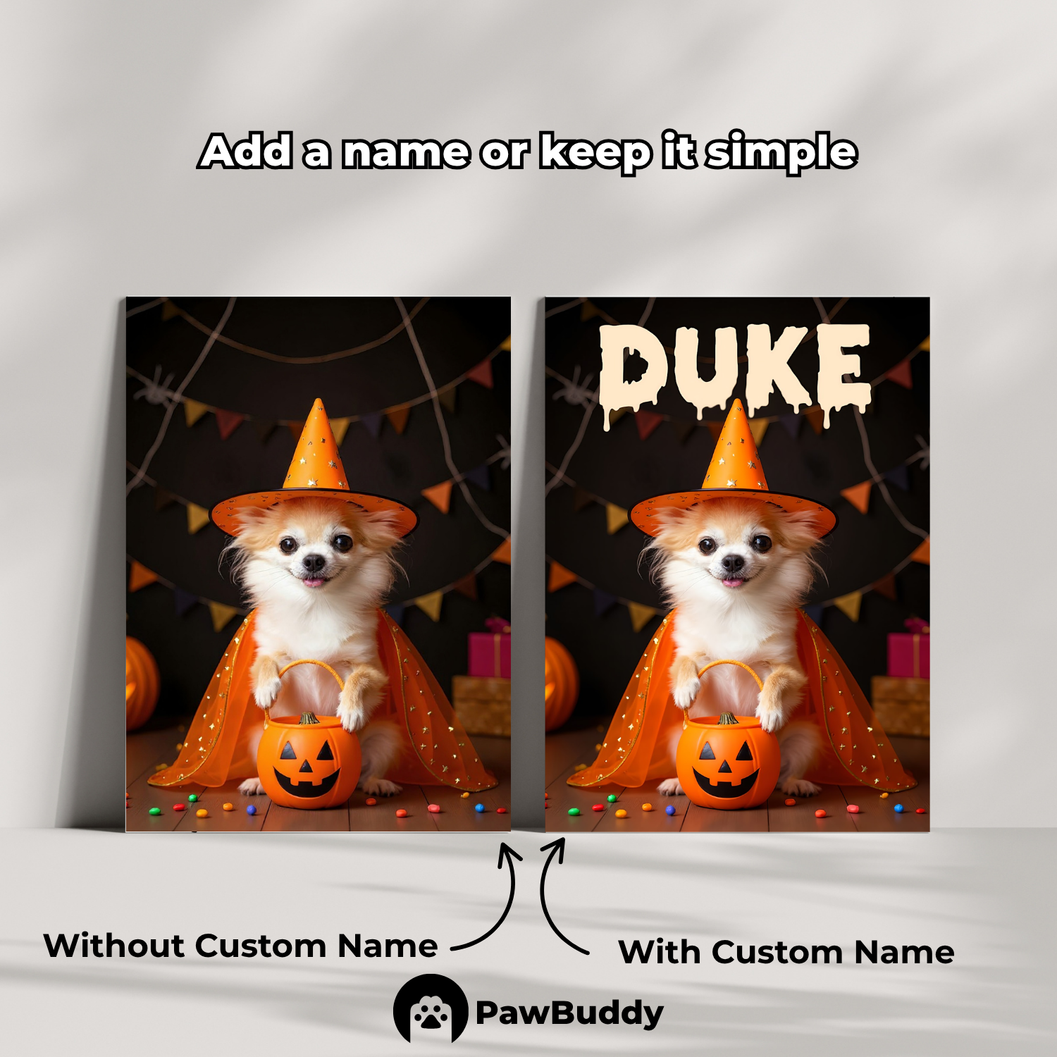 Custom Pet Poster Pumpkin Witch Halloween Portrait – Personalized High-Resolution Matte Print for Wall Art, Home Decor, or Unique Gifts for Pet Lovers (Frame Not Included)