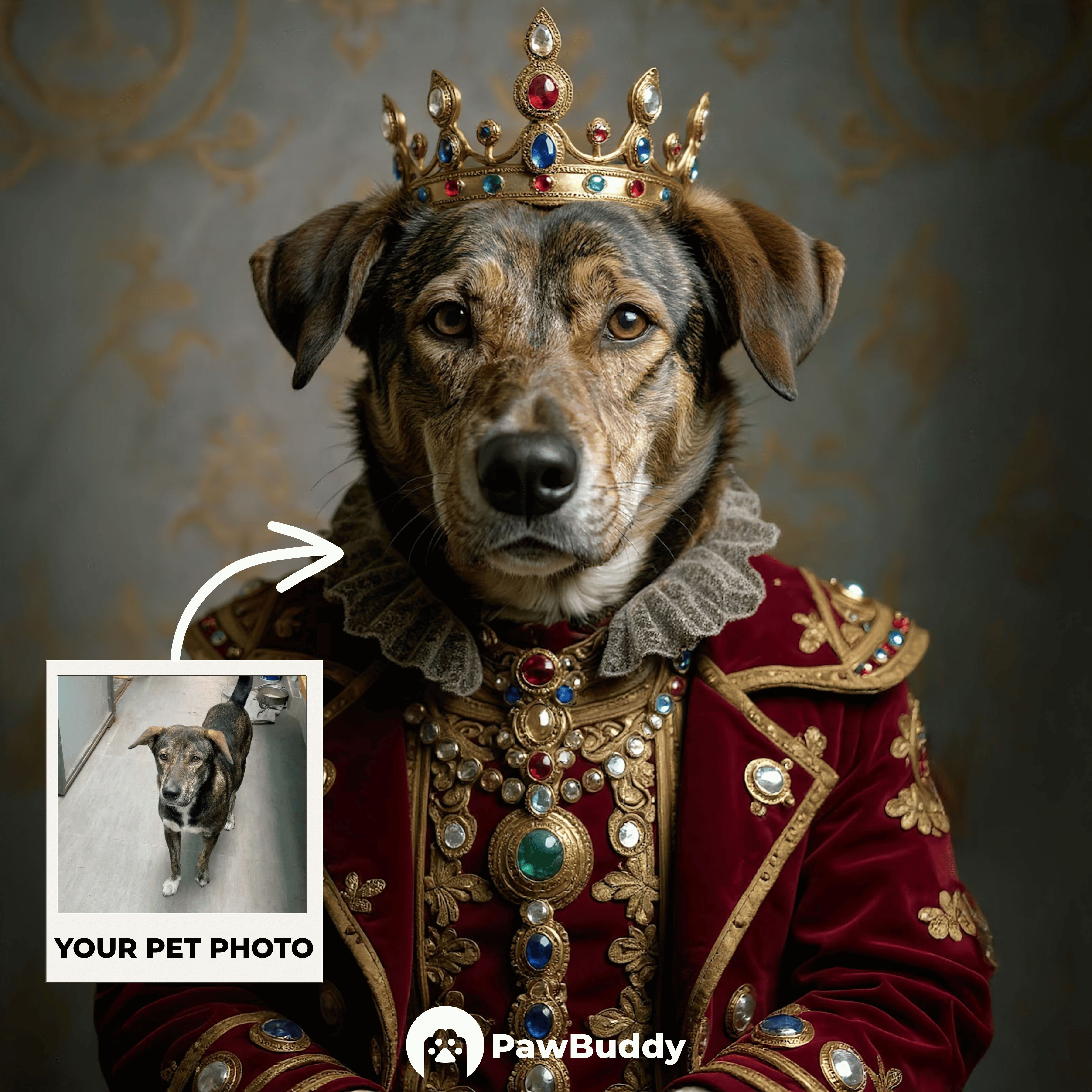 Custom Pet Portrait Crimson King Digital Artwork - Personalized High-Resolution Artwork for Pet Lovers, Perfect for Online Sharing or as a Unique Royal-Themed Keepsake