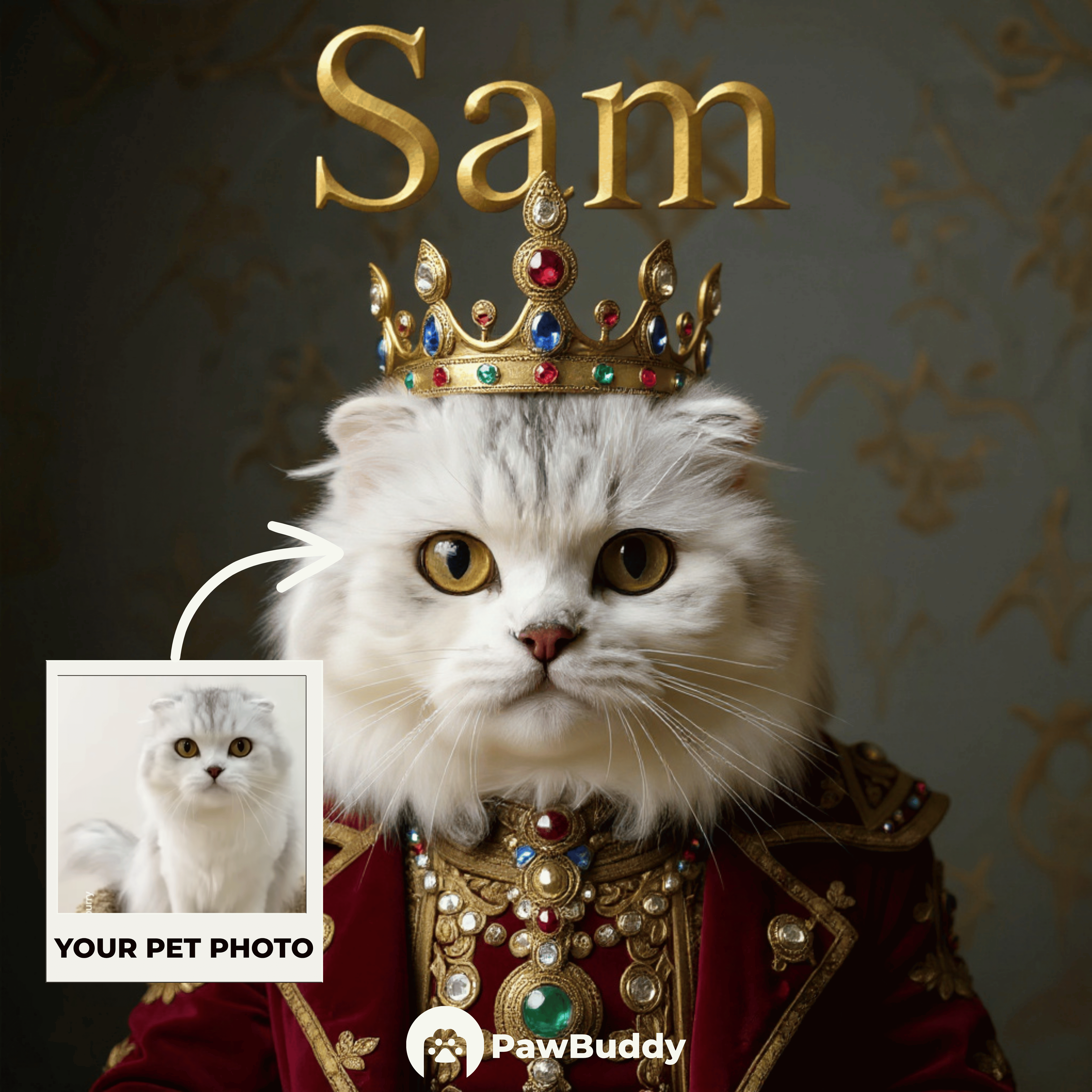 Custom Pet Portrait Crimson King Digital Artwork - Personalized High-Resolution Artwork for Pet Lovers, Perfect for Online Sharing or as a Unique Royal-Themed Keepsake
