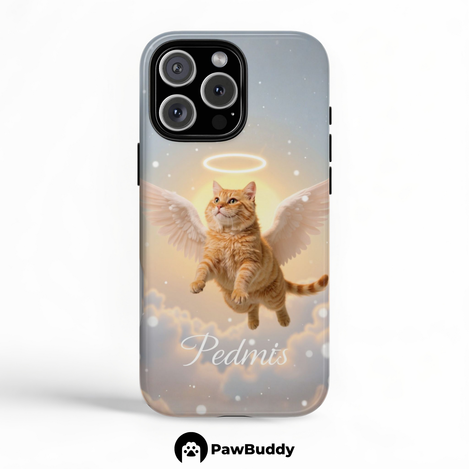 Custom Pet Phone Case for iPhone 11–17, Personalized Angelic Flying Pose Heaven Pet Portrait Design, Dual-Layer Shockproof PC+TPU Protective Cover with Glossy Wraparound Printing, Unique Gift for Pet Lovers