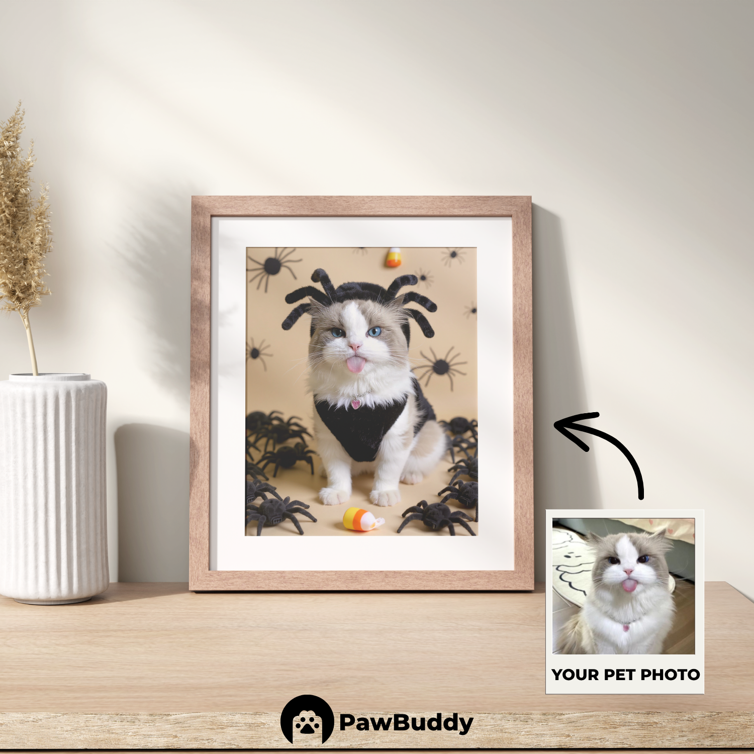 Custom Pet Poster Spooky Spider Halloween Portrait – Personalized High-Resolution Matte Print for Wall Art, Home Decor, or Unique Gifts for Pet Lovers (Frame Not Included)
