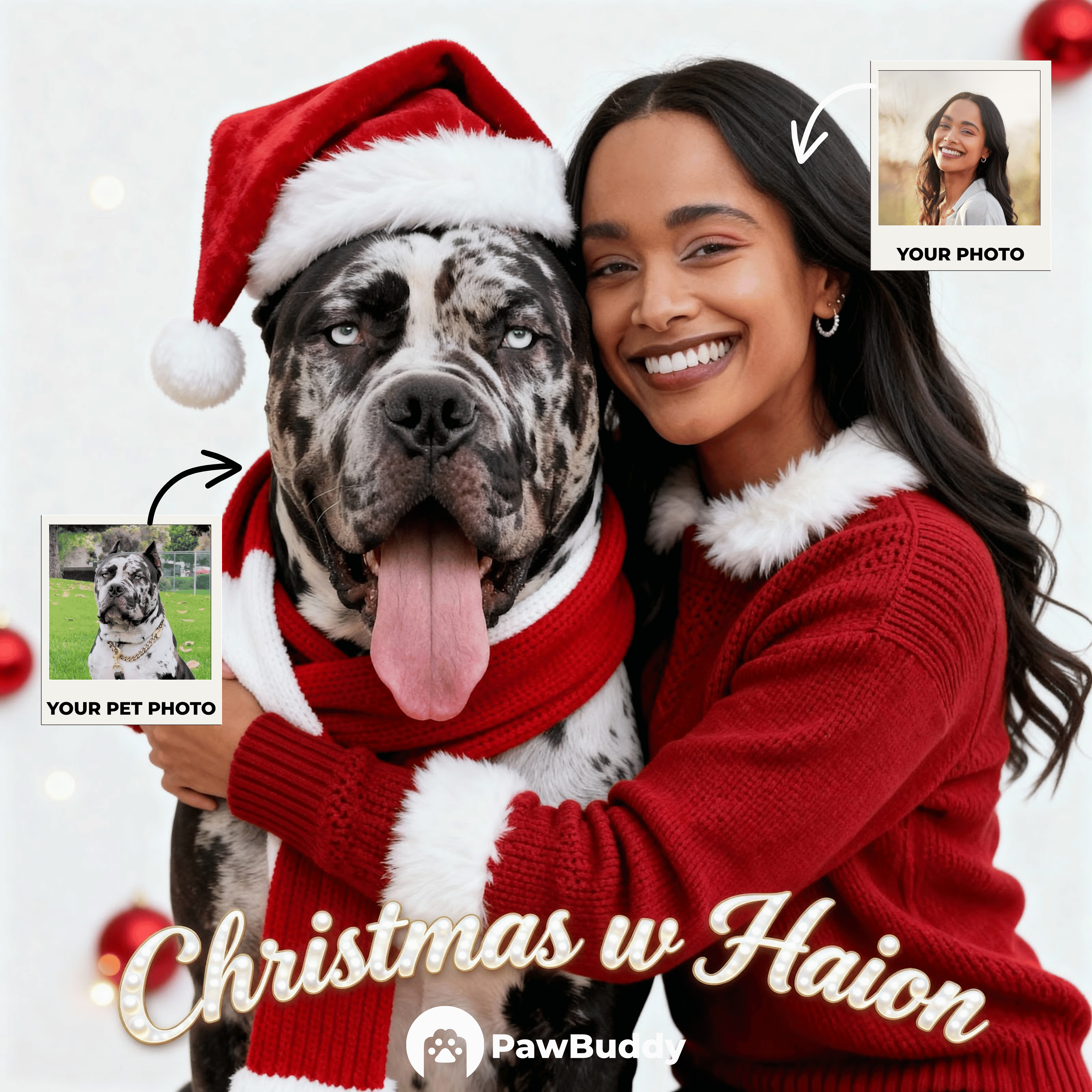 Custom Human & Pet Portrait Cozy Christmas Hug Digital Artwork - Personalized High-Resolution Artwork for Pet Lovers, Perfect for Online Sharing or as a Unique Holiday Keepsake