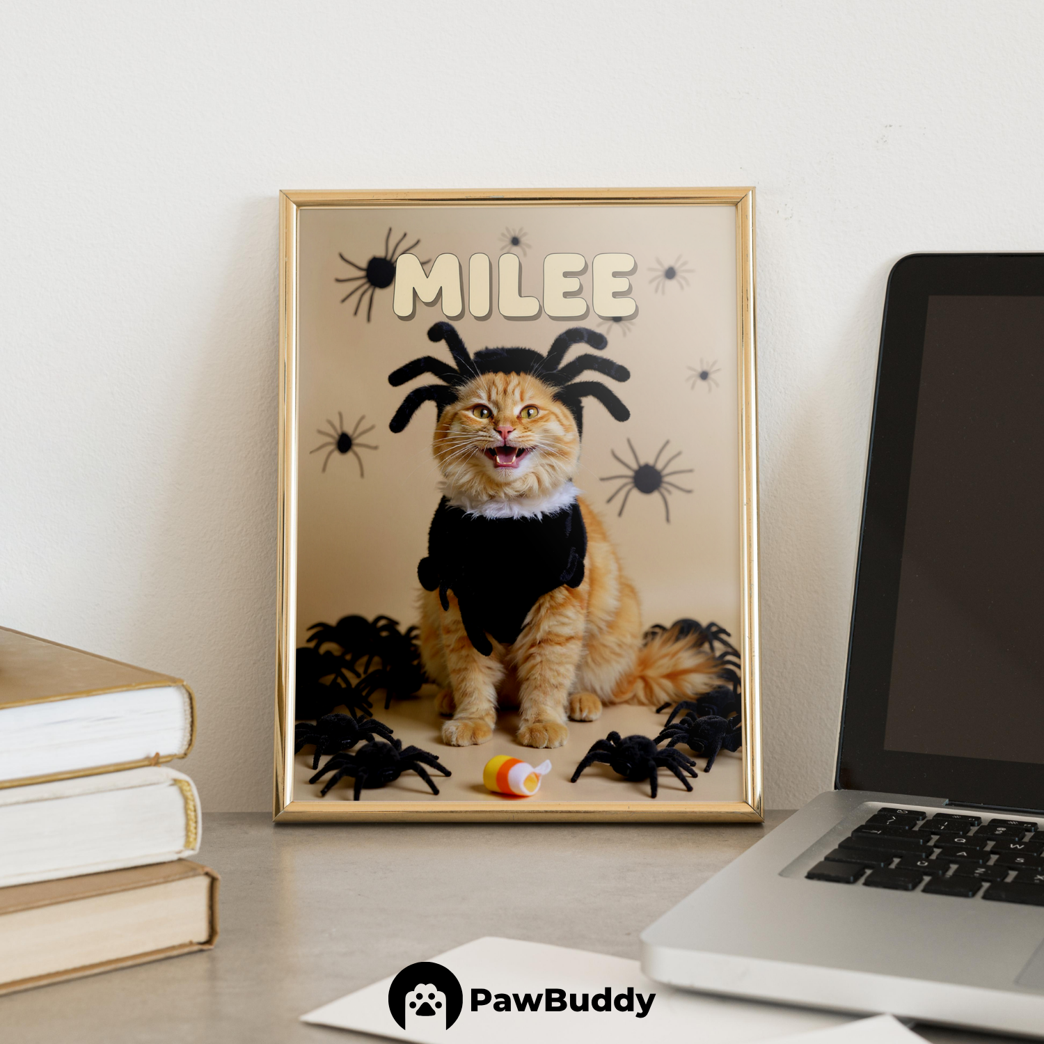 Custom Pet Poster Spooky Spider Halloween Portrait – Personalized High-Resolution Matte Print for Wall Art, Home Decor, or Unique Gifts for Pet Lovers (Frame Not Included)