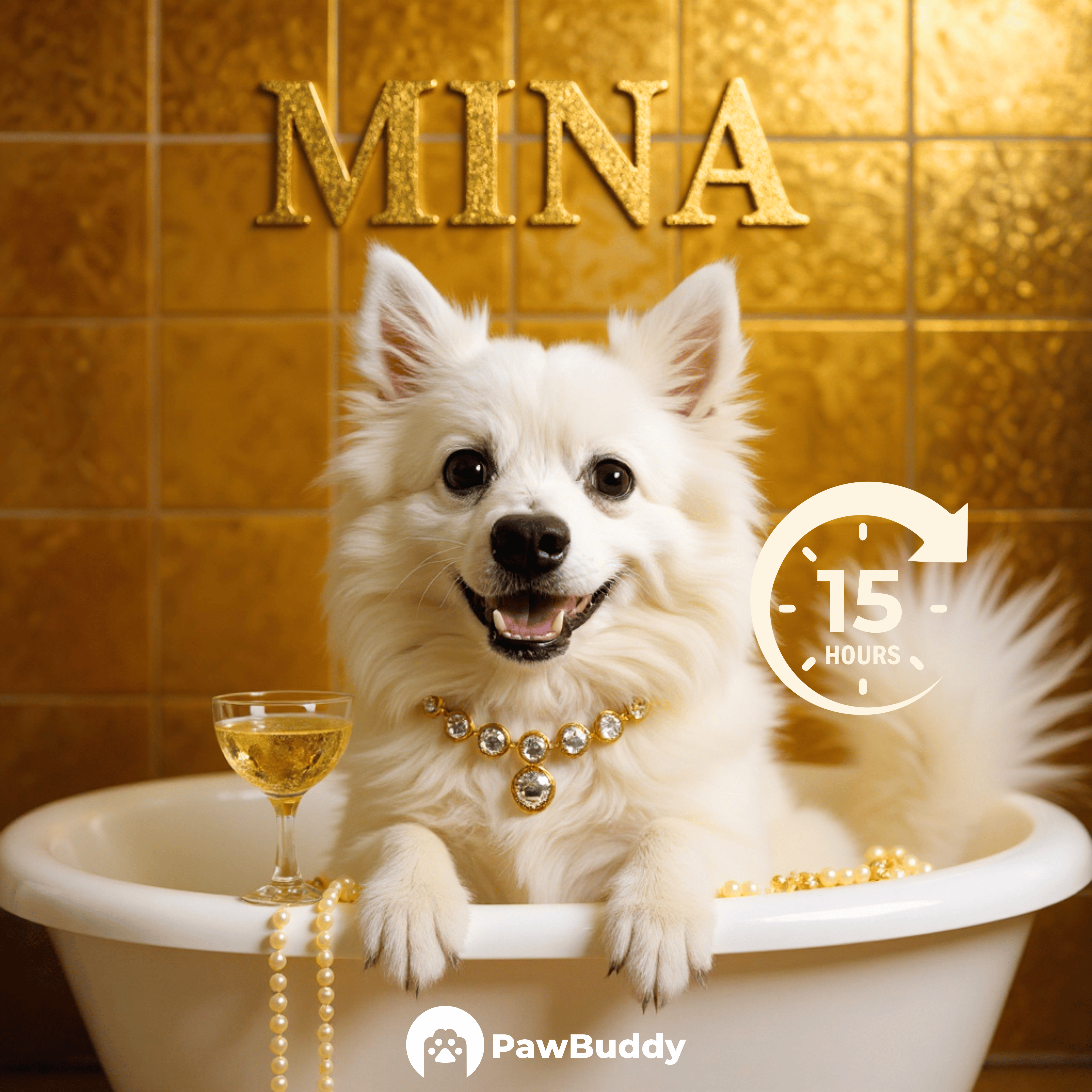 Custom Pet Portrait Golden Glamour Bathtub Digital Artwork - Personalized High-Resolution Artwork for Pet Lovers, Perfect for Online Sharing or as a Unique Luxury-Themed Keepsake