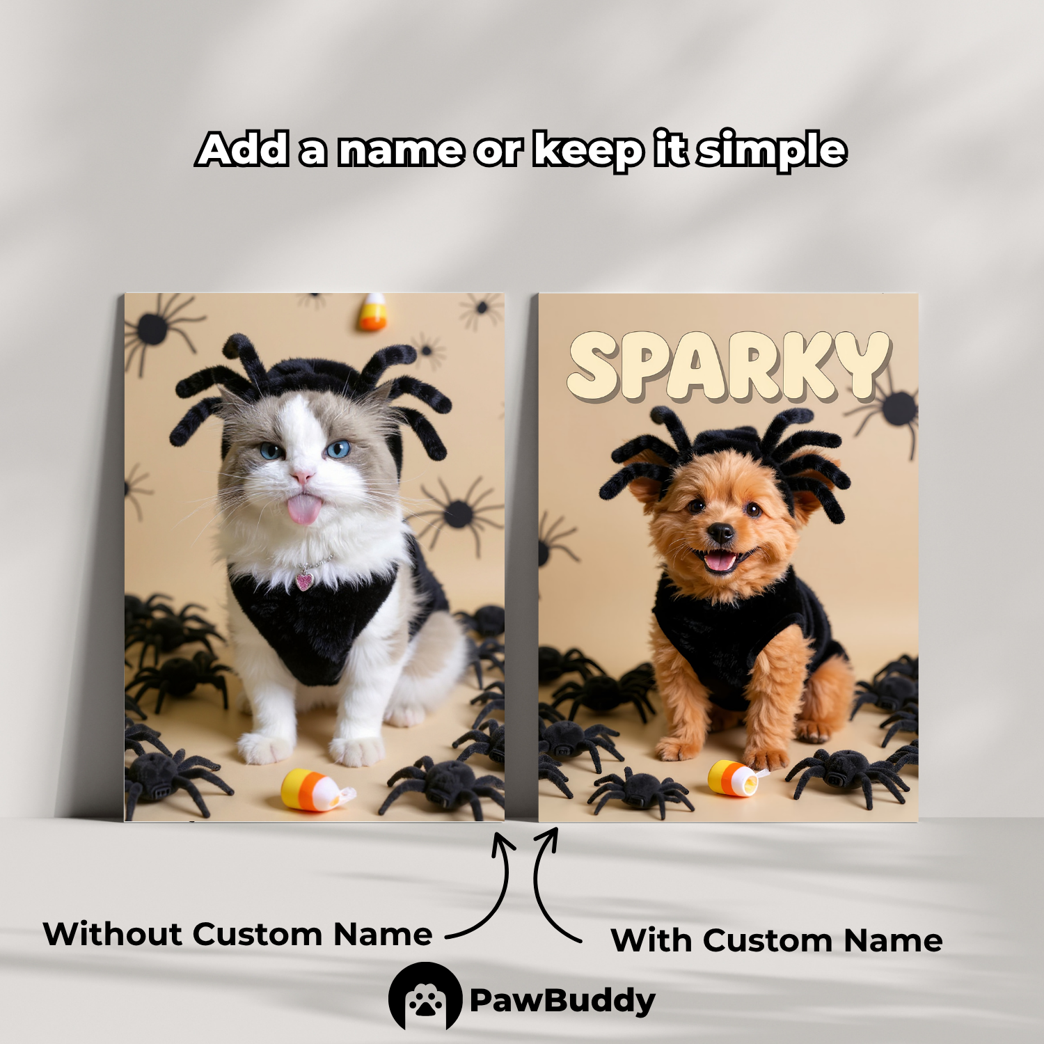 Custom Pet Poster Spooky Spider Halloween Portrait – Personalized High-Resolution Matte Print for Wall Art, Home Decor, or Unique Gifts for Pet Lovers (Frame Not Included)