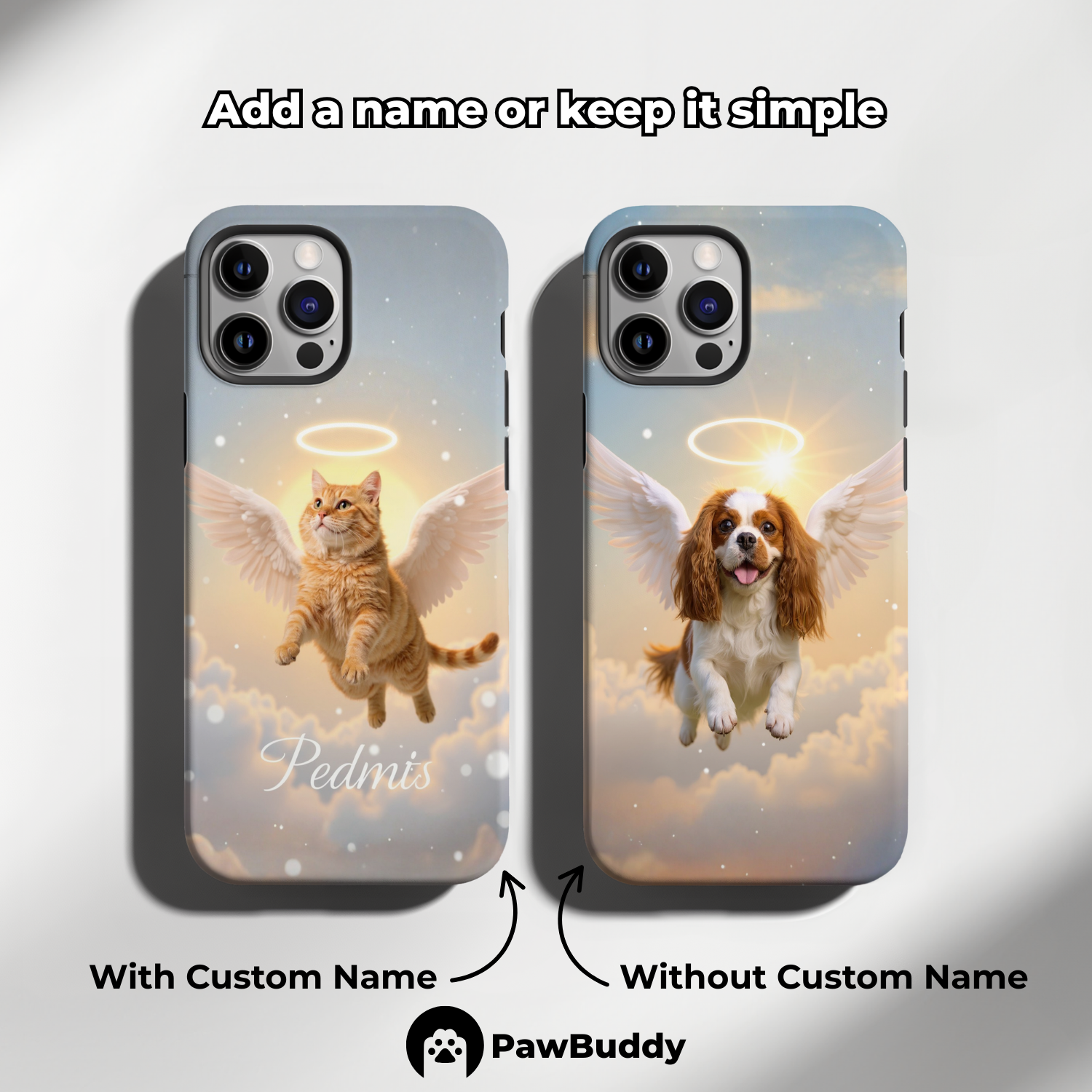 Custom Pet Phone Case for iPhone 11–17, Personalized Angelic Flying Pose Heaven Pet Portrait Design, Dual-Layer Shockproof PC+TPU Protective Cover with Glossy Wraparound Printing, Unique Gift for Pet Lovers
