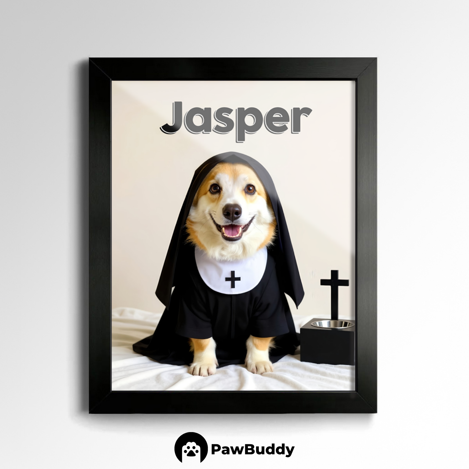 Custom Pet Poster Holy Nun Halloween Portrait – Personalized High-Resolution Matte Print for Wall Art, Home Decor, or Unique Gifts for Pet Lovers (Frame Not Included)
