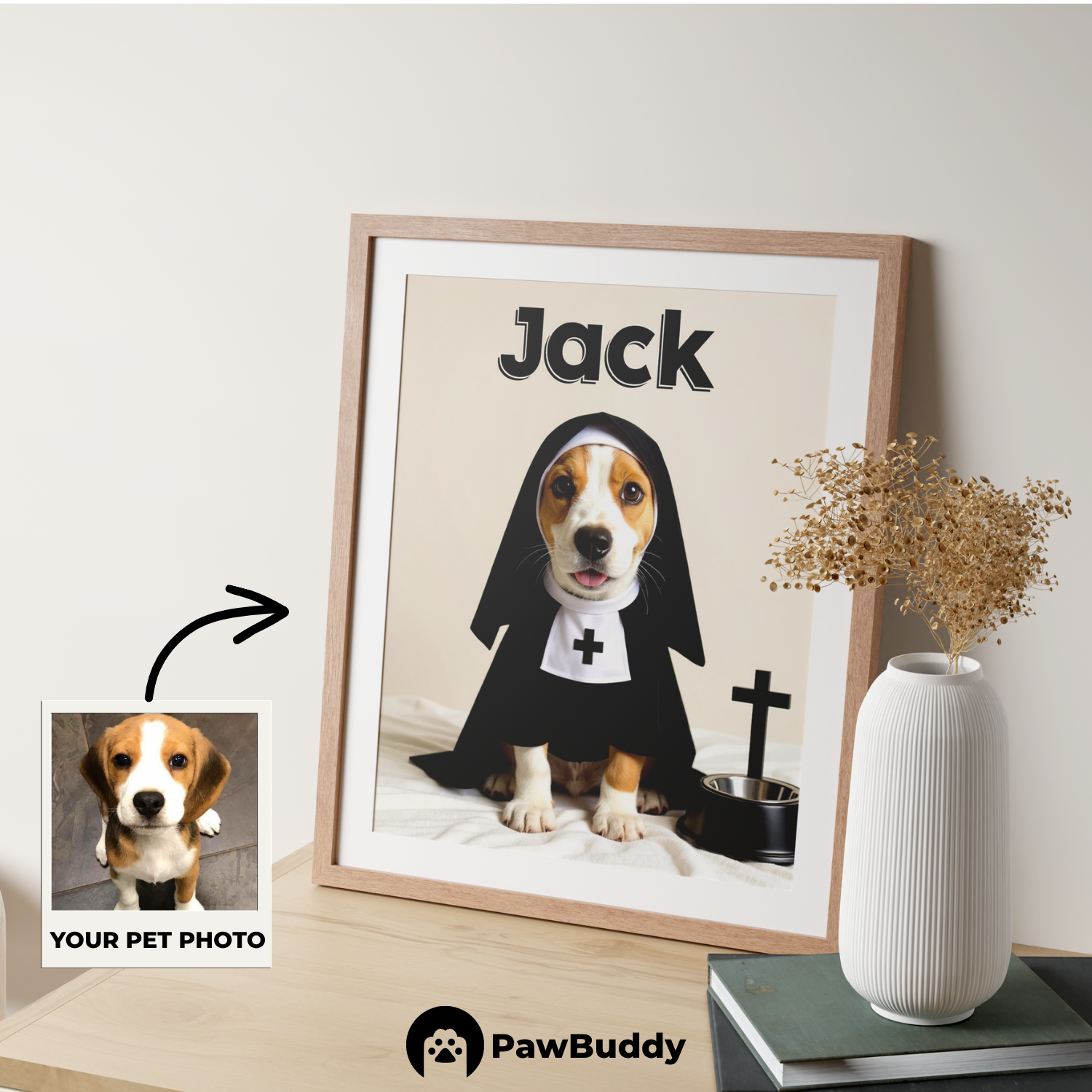 Custom Pet Poster Holy Nun Halloween Portrait – Personalized High-Resolution Matte Print for Wall Art, Home Decor, or Unique Gifts for Pet Lovers (Frame Not Included)