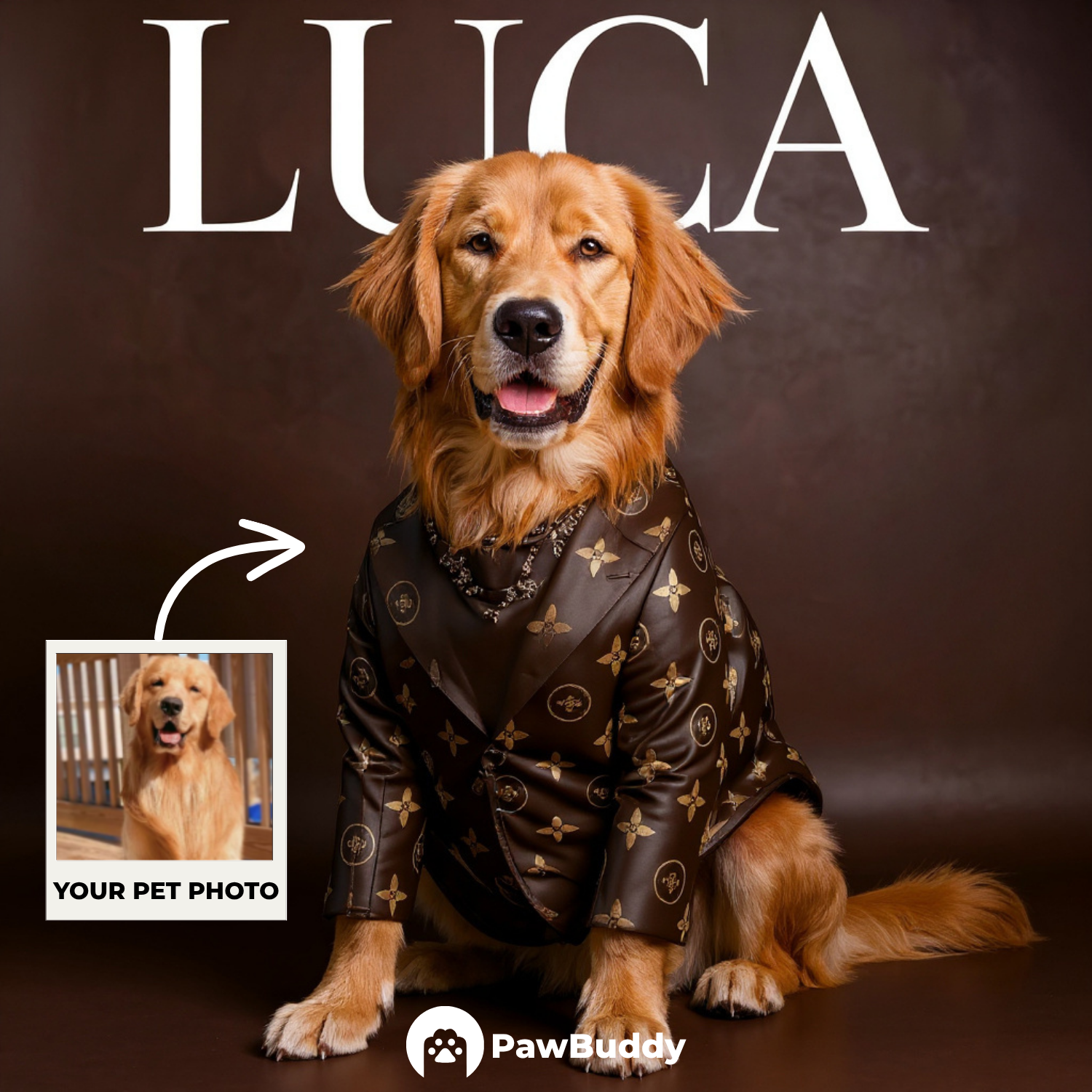 Custom Pet Portrait Fashionista Couture Digital Artwork – Personalized High-Resolution Artwork for Pet Lovers, Perfect for Online Sharing or as a Unique Luxury-Themed Keepsake